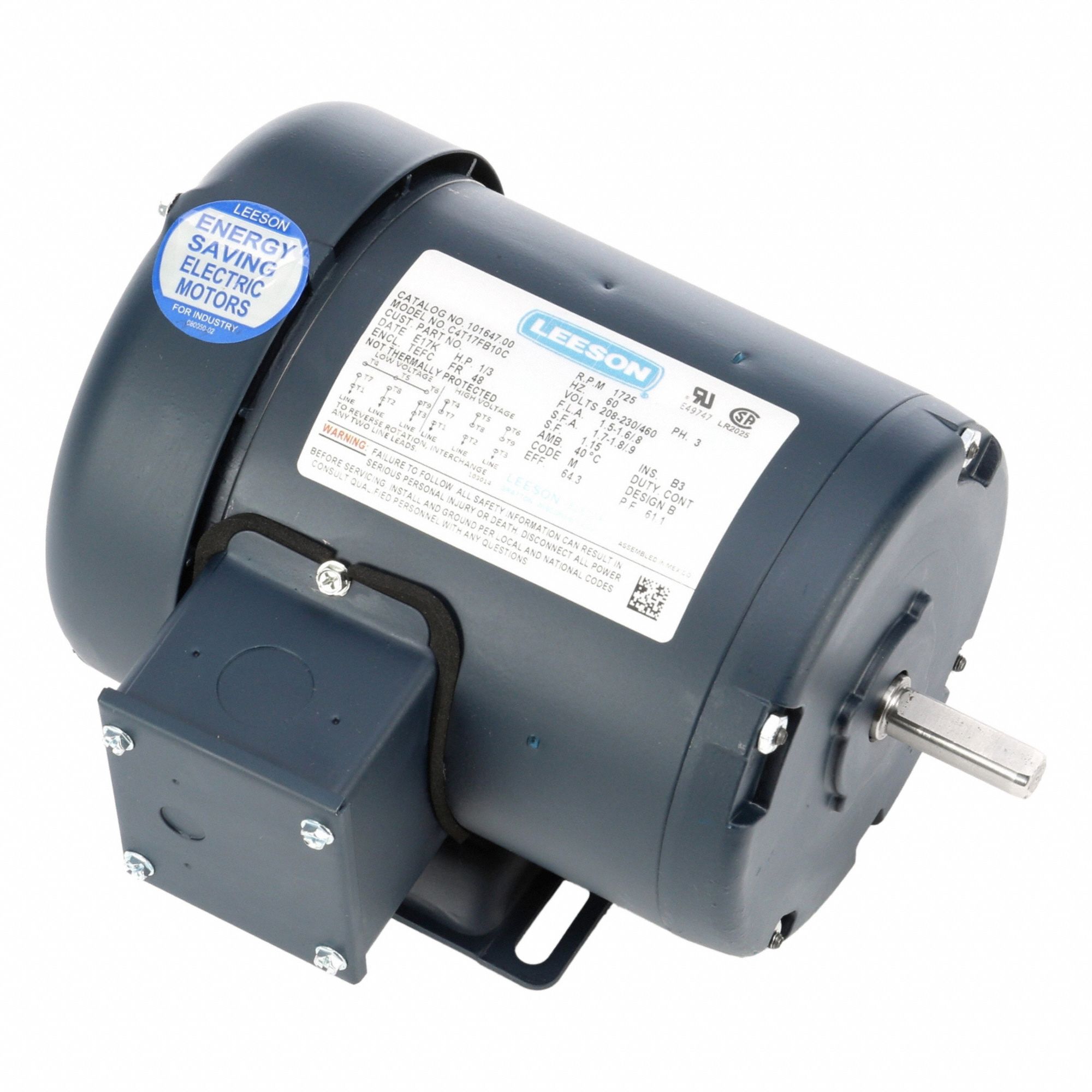 General Purpose Motor: Totally Enclosed Fan Cooled, Rigid Base Mount, 1/3 HP, 230/460V