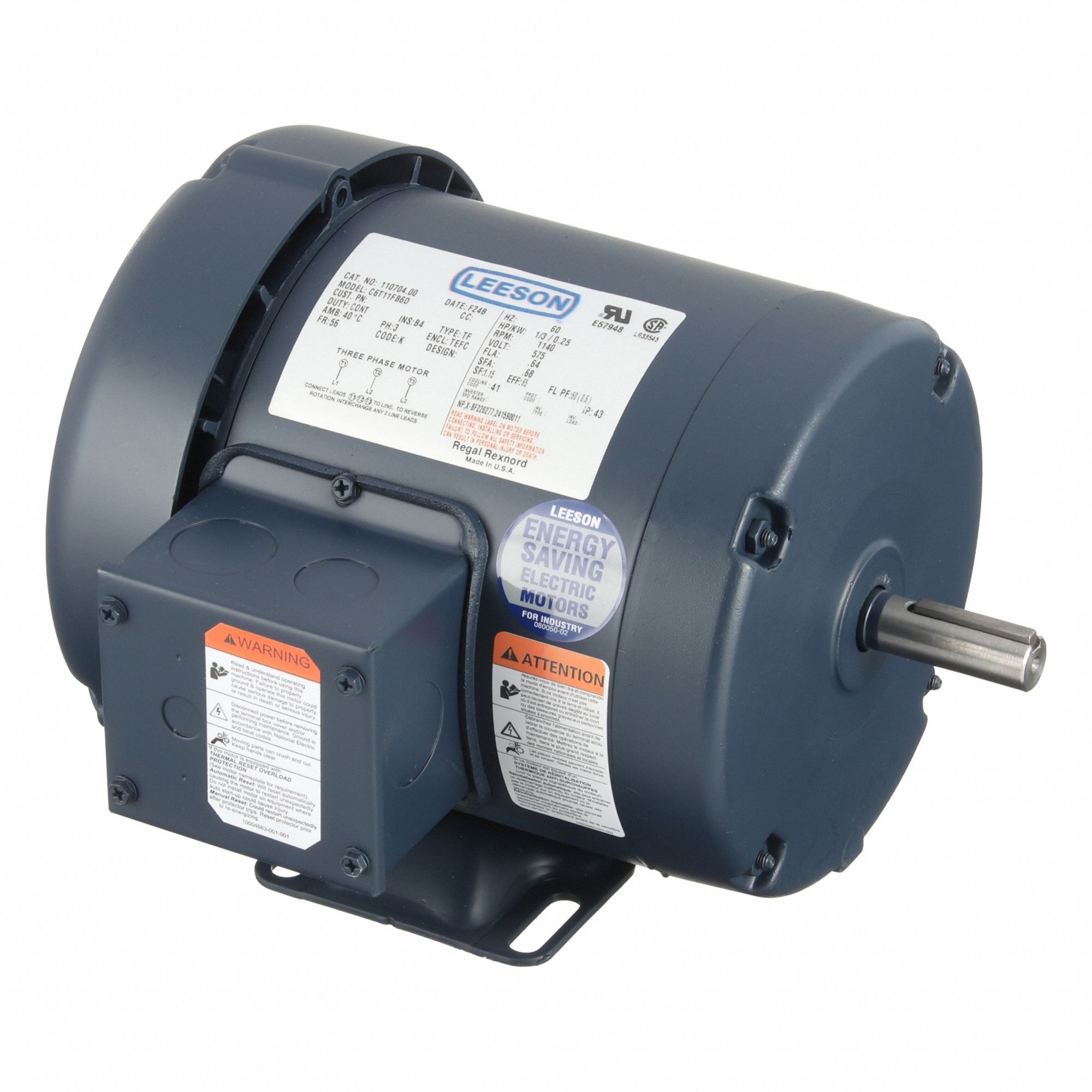 General Purpose Motor: Totally Enclosed Fan Cooled, Rigid Base Mount, 1/3 HP, 575V, 56 Frame