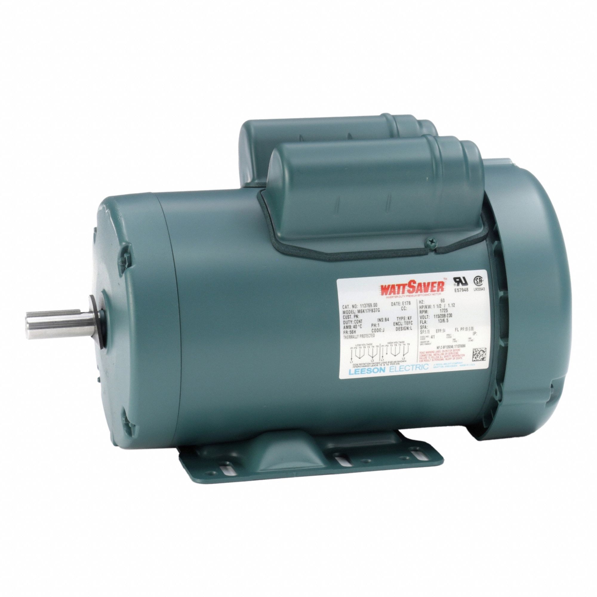 General Purpose Motor: Single Phase, 1 1/2 hp, 115/208-230V AC, 56H Frame Size, 1, 725 RPM, B
