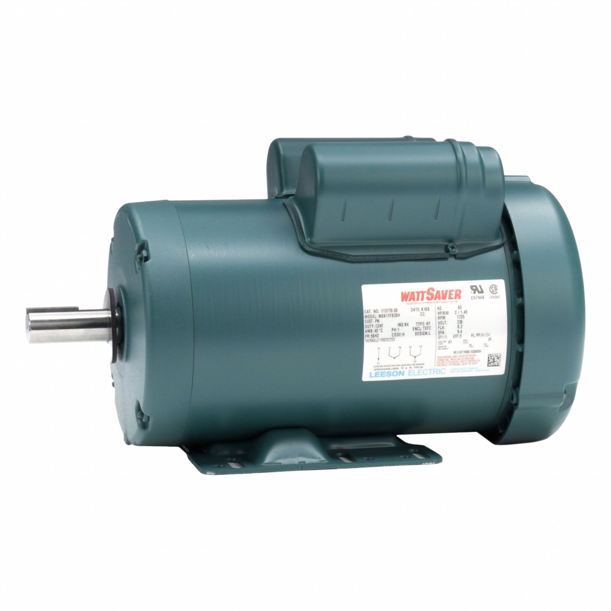 General Purpose Motor: Single Phase, 2 hp, 230V AC, 56HZ Frame Size, 7/8 in x 2 3/8 in, 60 Hz