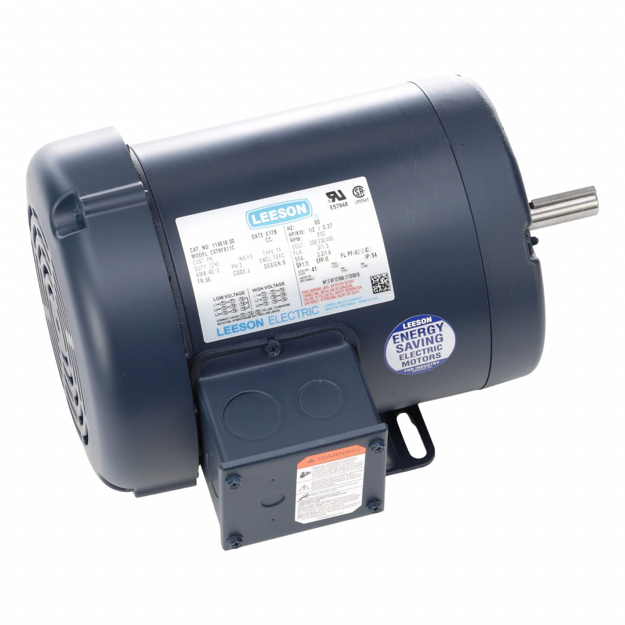 General Purpose Motor: Totally Enclosed Fan Cooled, Rigid Base Mount, 1/2 HP, 230/460V