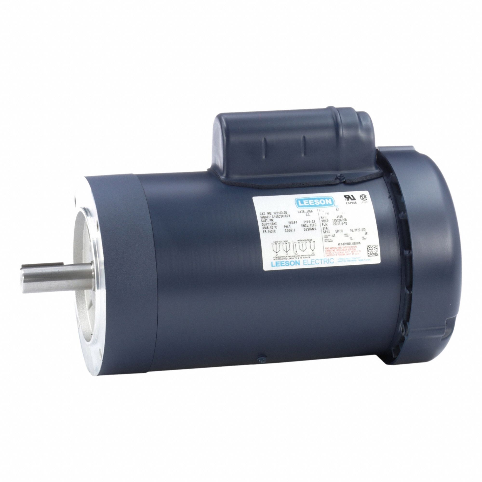General Purpose Motor: Single Phase, 2 hp, 115/208-230V AC, 145TC Frame Size, 3, 450 RPM, F