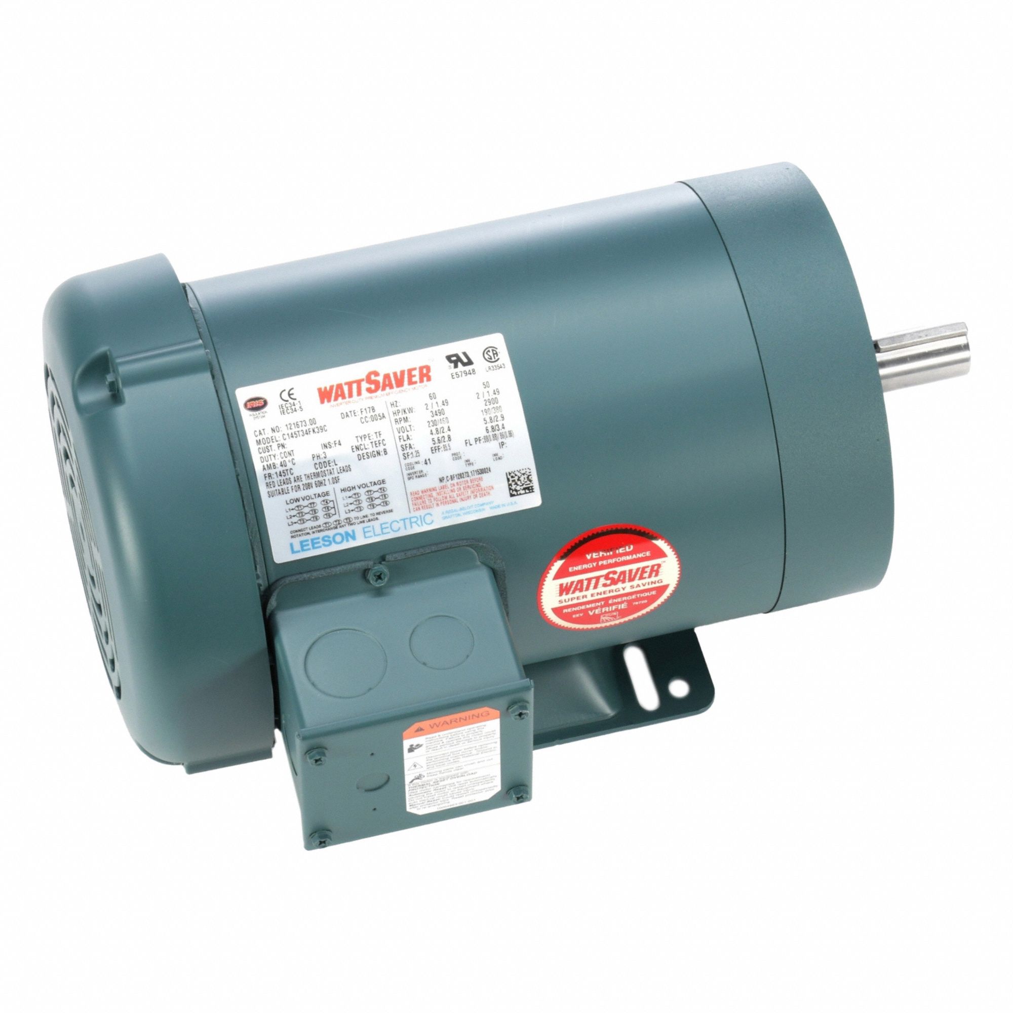 General Purpose Motor: Totally Enclosed Fan Cooled, Rigid Base Mount, 2 HP, 230/460V, T-Stat