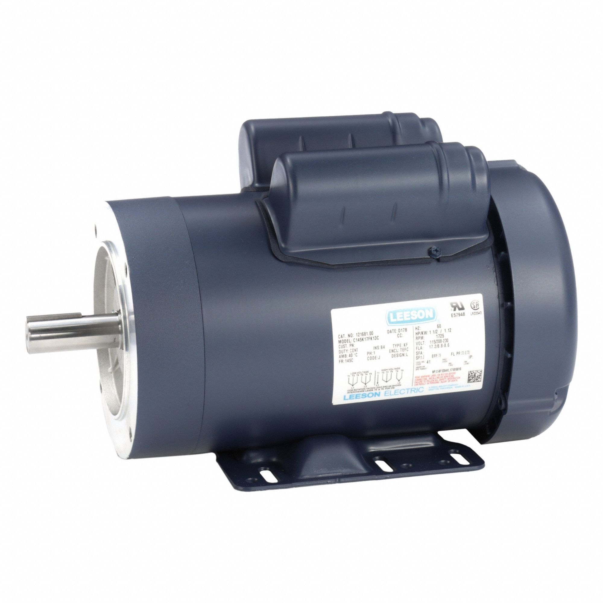 General Purpose Motor: Single Phase, 1 1/2 hp, 115/208-230V AC, 145TC Frame Size, 1, 725 RPM