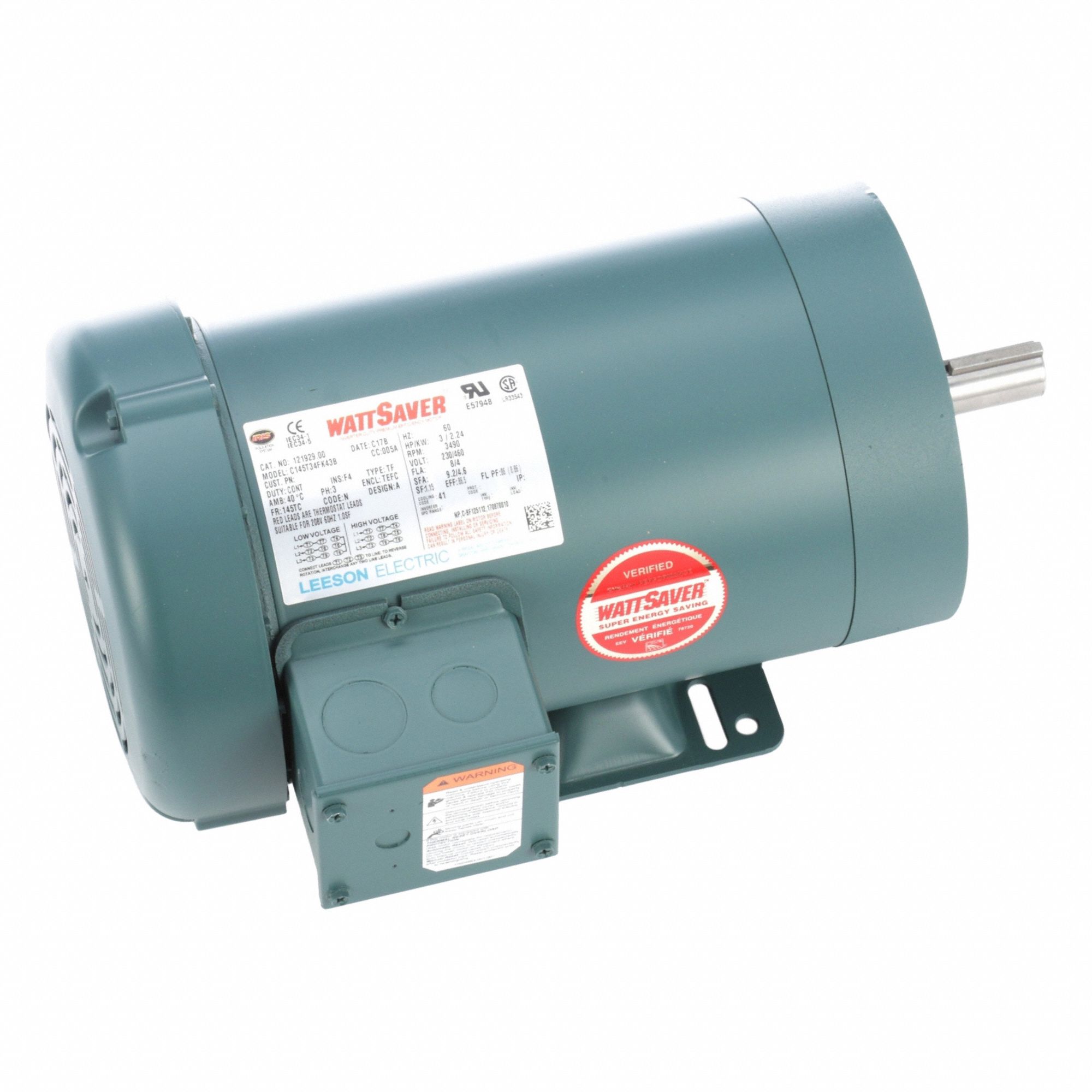 General Purpose Motor: Totally Enclosed Fan Cooled, Rigid Base Mount, 3 HP, 230/460V, T-Stat