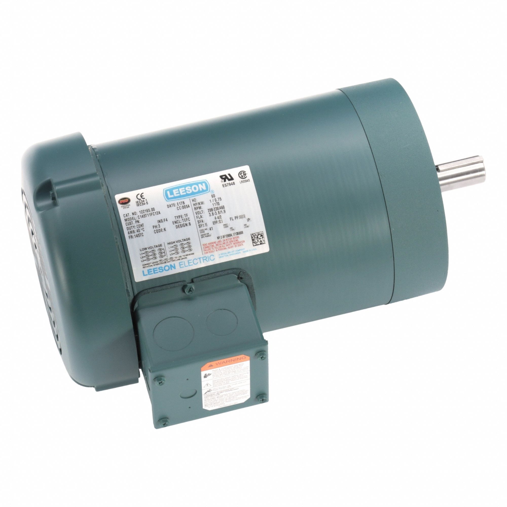 General Purpose Motor: Totally Enclosed Fan Cooled, C-Face Mount, 1 HP, 1, 170 Nameplate RPM