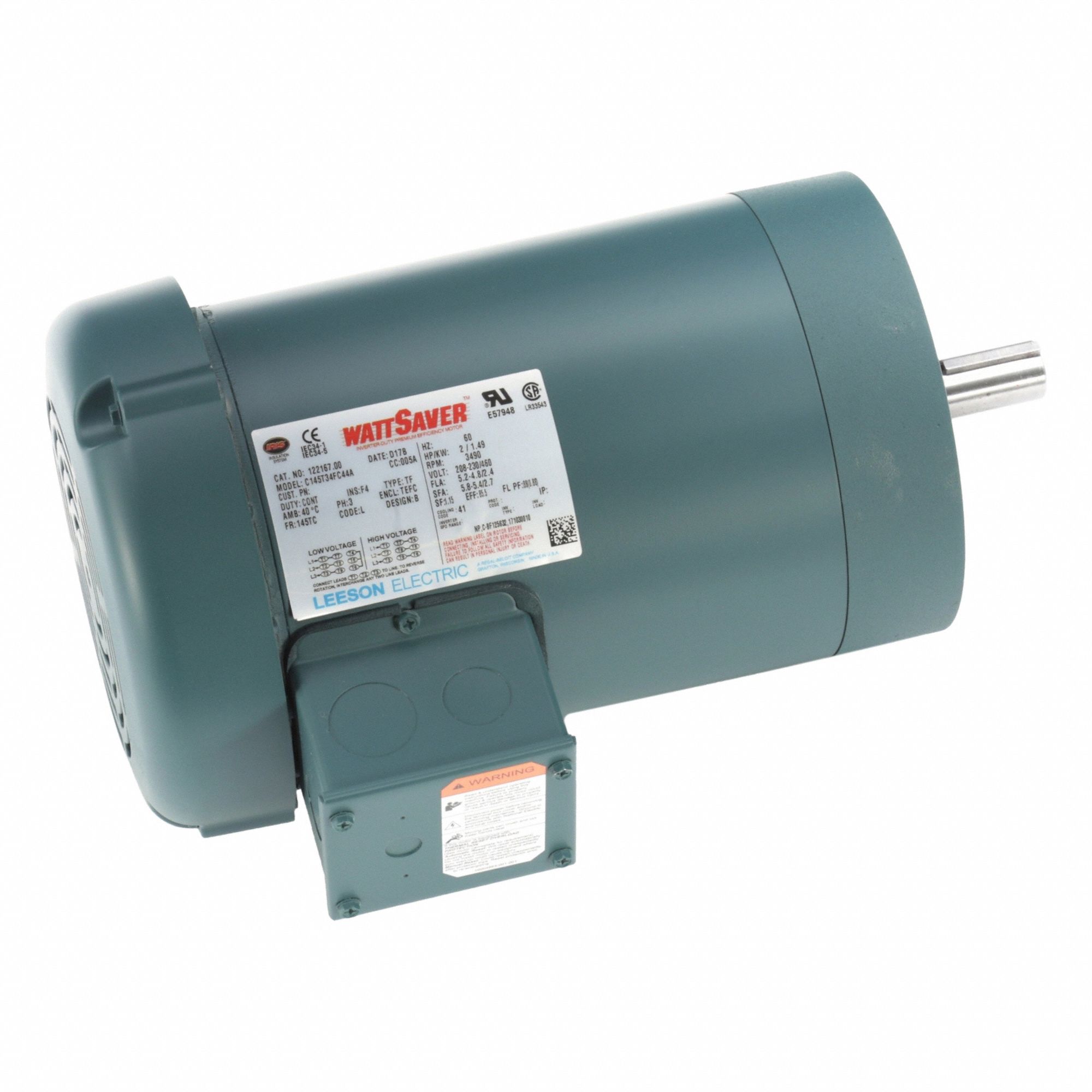 General Purpose Motor: Totally Enclosed Fan Cooled, C-Face Mount, 2 HP, 3, 490 Nameplate RPM