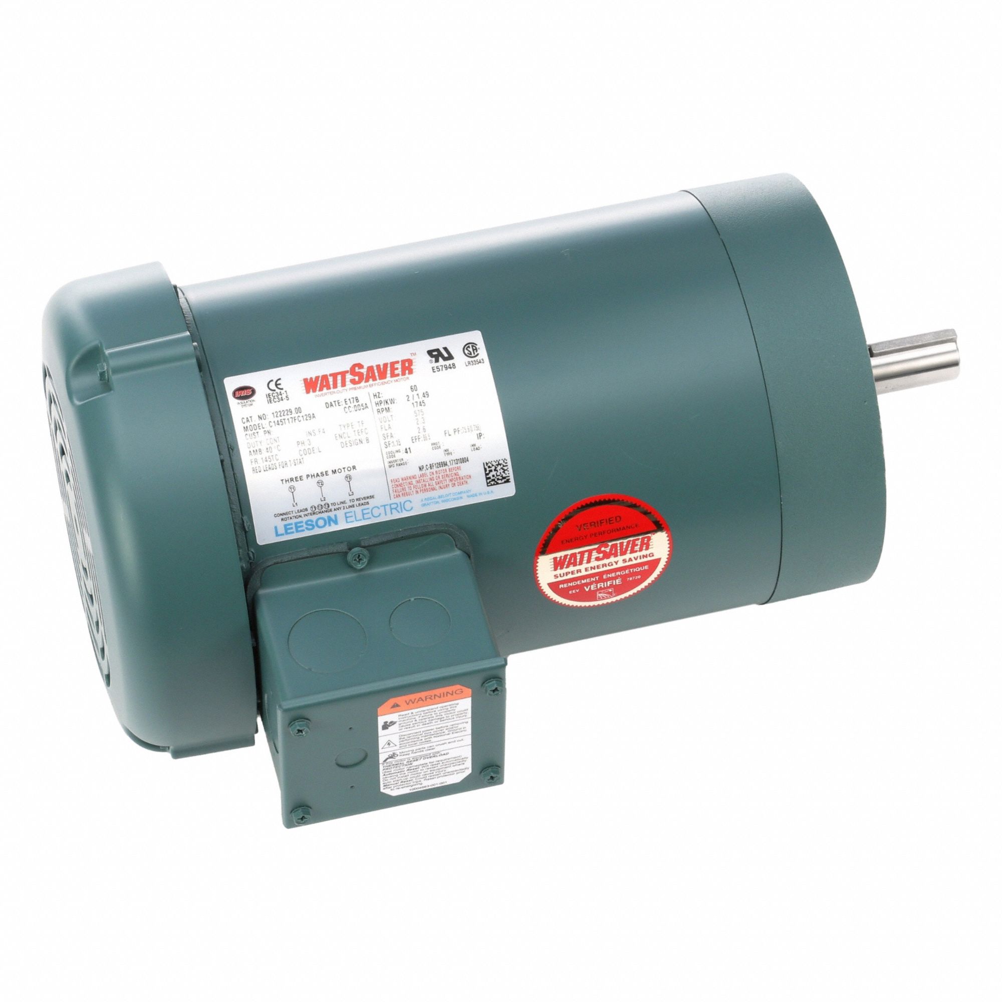 General Purpose Motor: Totally Enclosed Fan Cooled, C-Face Mount, 2 HP, 1, 745 Nameplate RPM