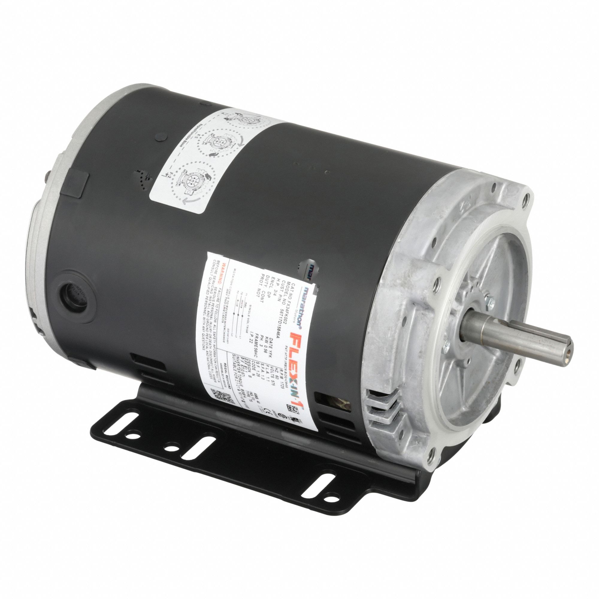 General Purpose Motor: Open Drip Proof, Universal Mount, 3/4 HP, 1, 725 Nameplate RPM, 575V
