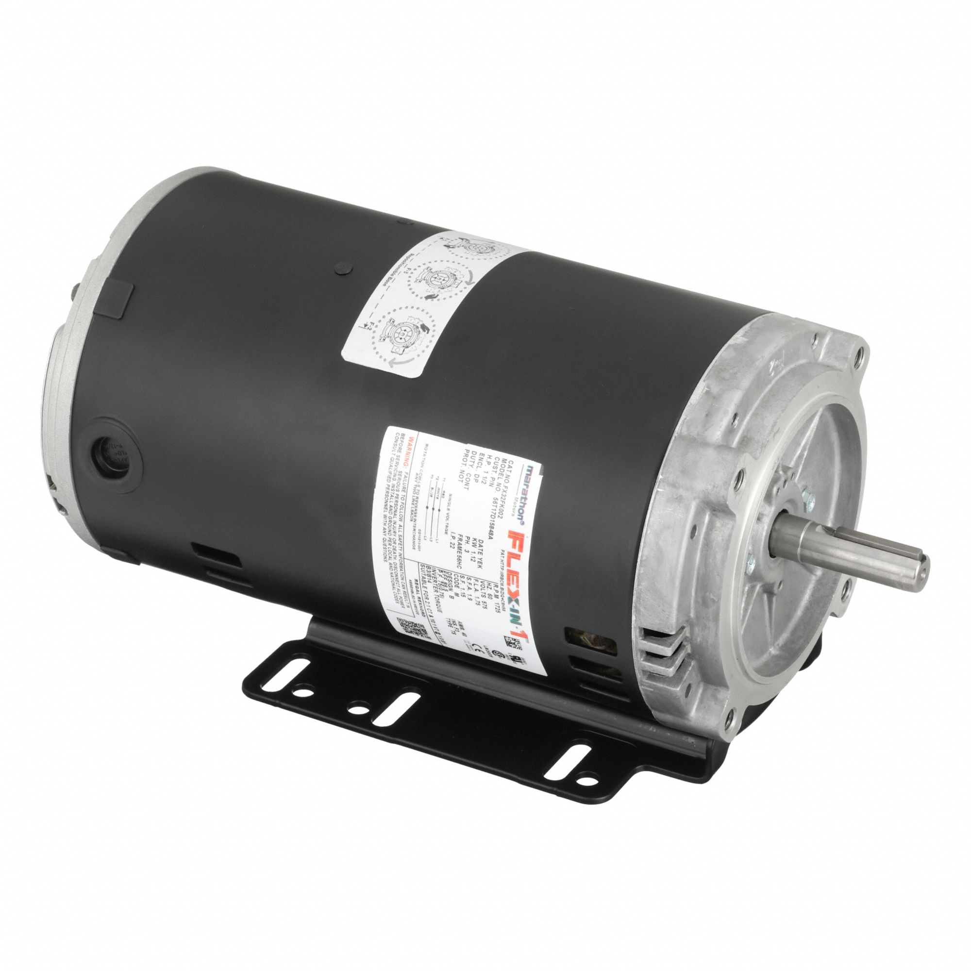 General Purpose Motor: Open Drip Proof, Universal Mount, 1 1/2 HP, 1, 725 Nameplate RPM, 575V