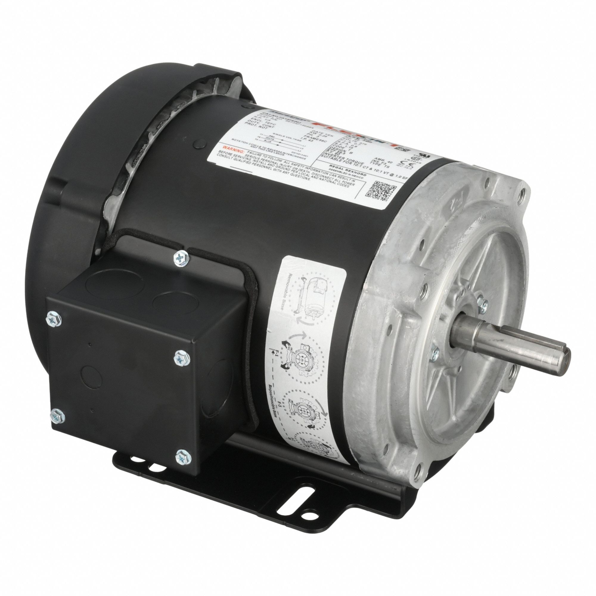 LEESON General Purpose Motor: C-Face/Rigid Base Mount, Totally Enclosed Fan Cooled, 1/3 hp, 575V AC (MPN 056T34F15666). Key specifications — Brand: LEESON; Nameplate Voltage @ 60 Hz: 575V AC; Full Load Current @ 60 Hz: 1.1 A; Nameplate RPM @ 60 Hz: 3,450 RPM; Motor Enclosure: TEFC.
