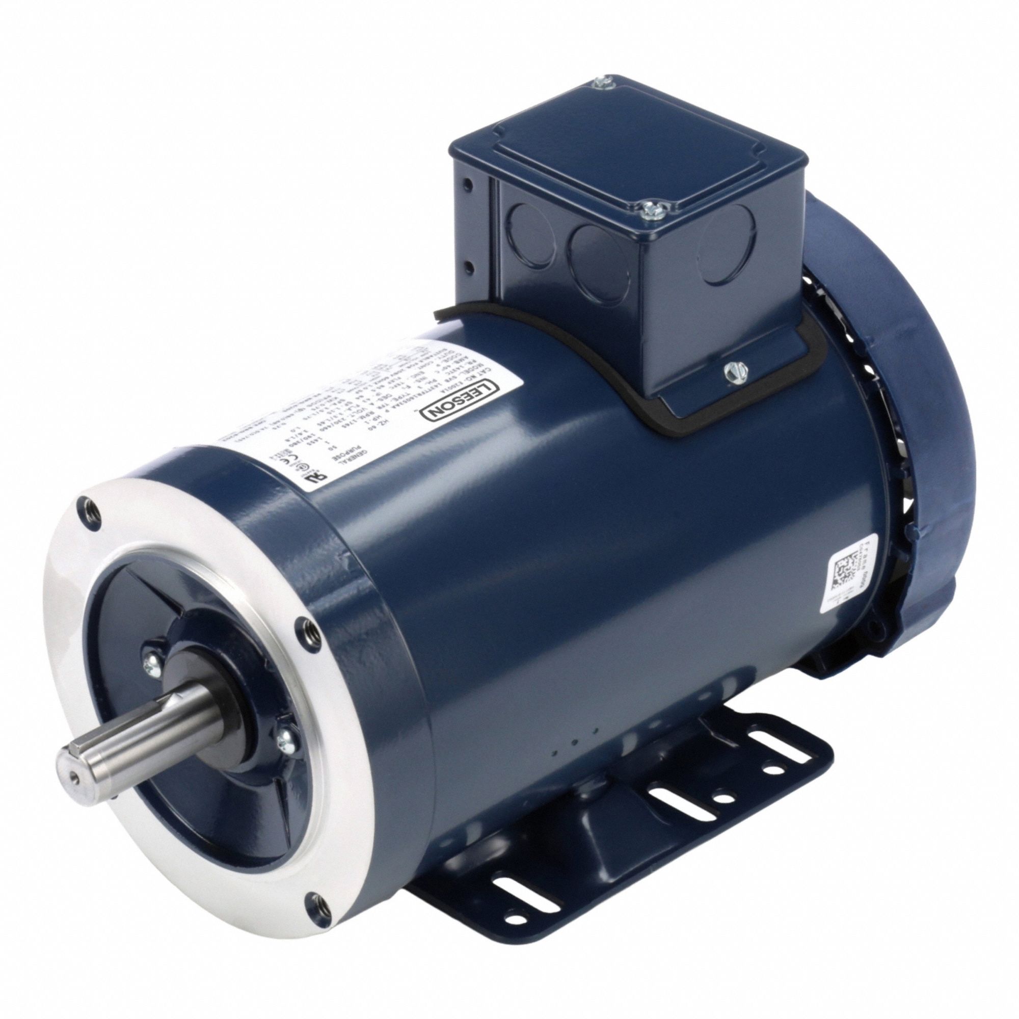 LEESON General Purpose Motor: C-Face/Rigid Base Mount, Totally Enclosed Fan Cooled, 1 hp, 1,765 RPM (MPN 143TTFR16053). Key specifications — Brand: LEESON; Nameplate Voltage @ 60 Hz: 230/460V AC; Full Load Current @ 60 Hz: 1.6 A; Nameplate RPM @ 60 Hz: 1,765 RPM; Motor Enclosure: TEFC.