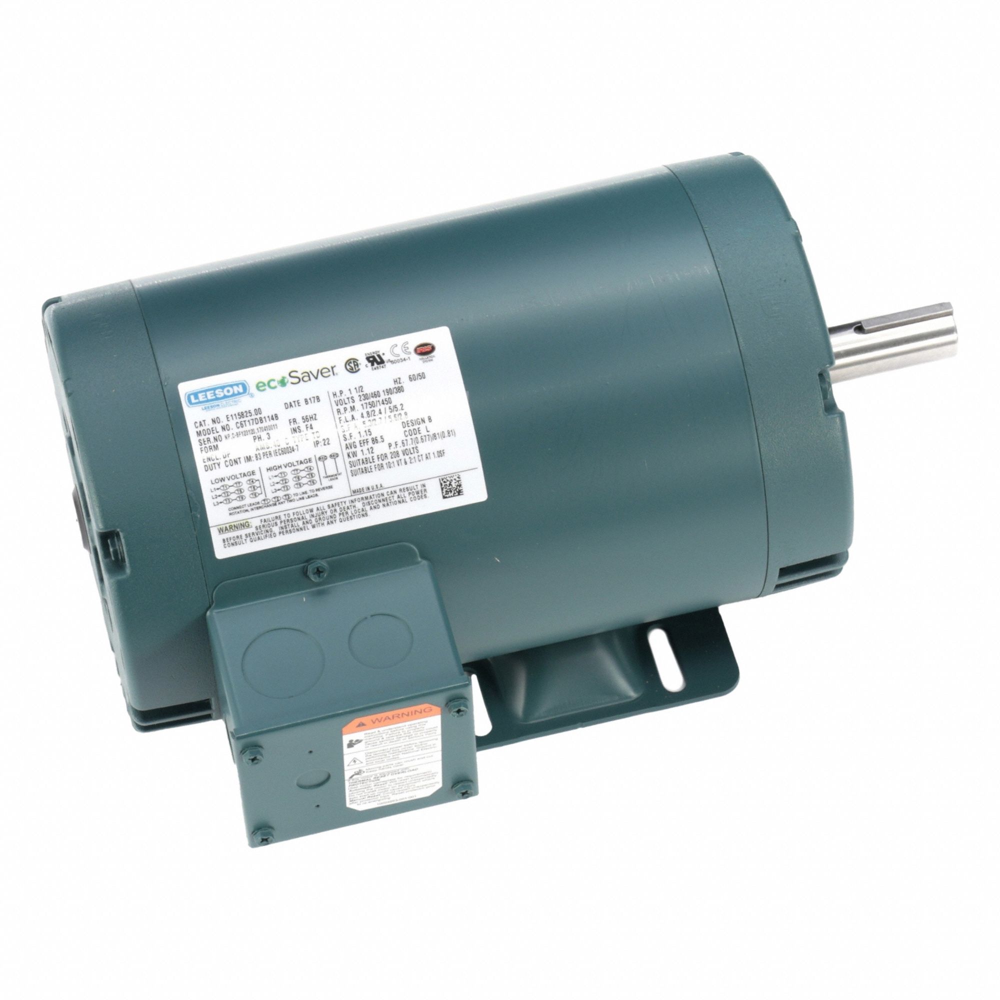 General Purpose Motor: Open Drip Proof, Rigid Base Mount, 1 1/2 HP, 1, 750 Nameplate RPM