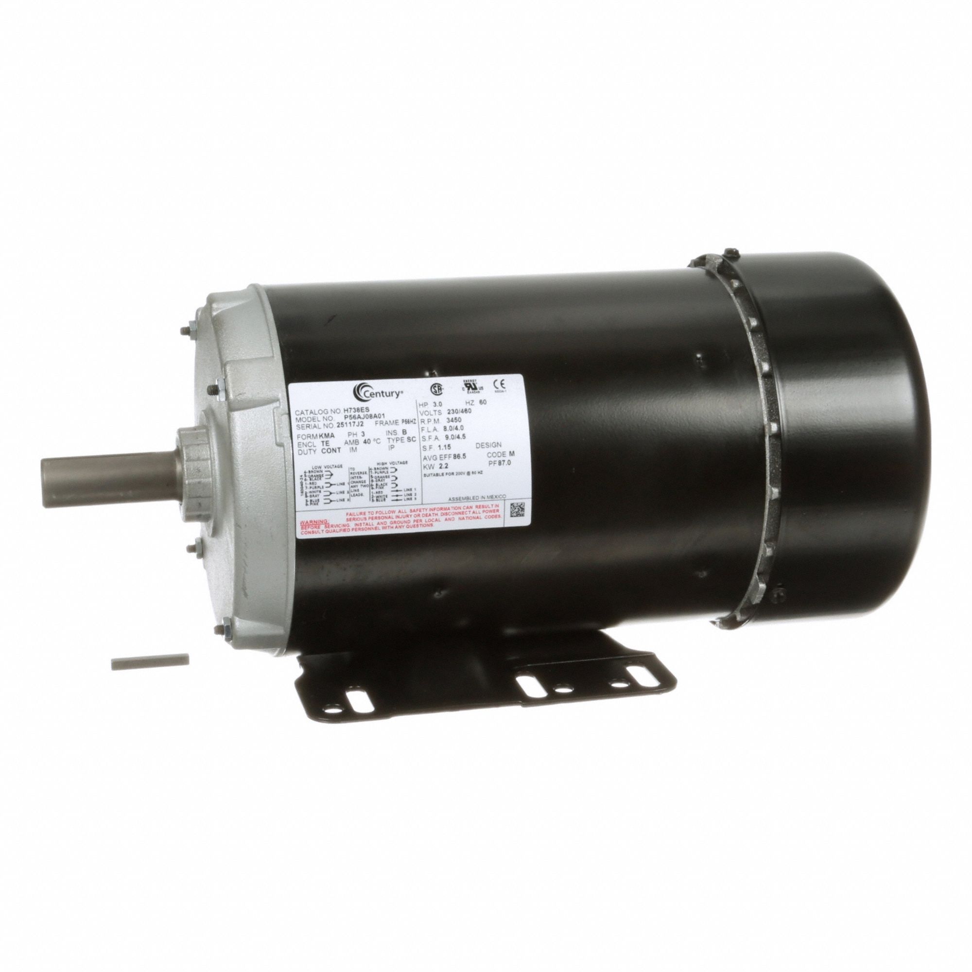 General Purpose Motor: Totally Enclosed Fan Cooled, Rigid Base Mount, 3 HP, 230/460V
