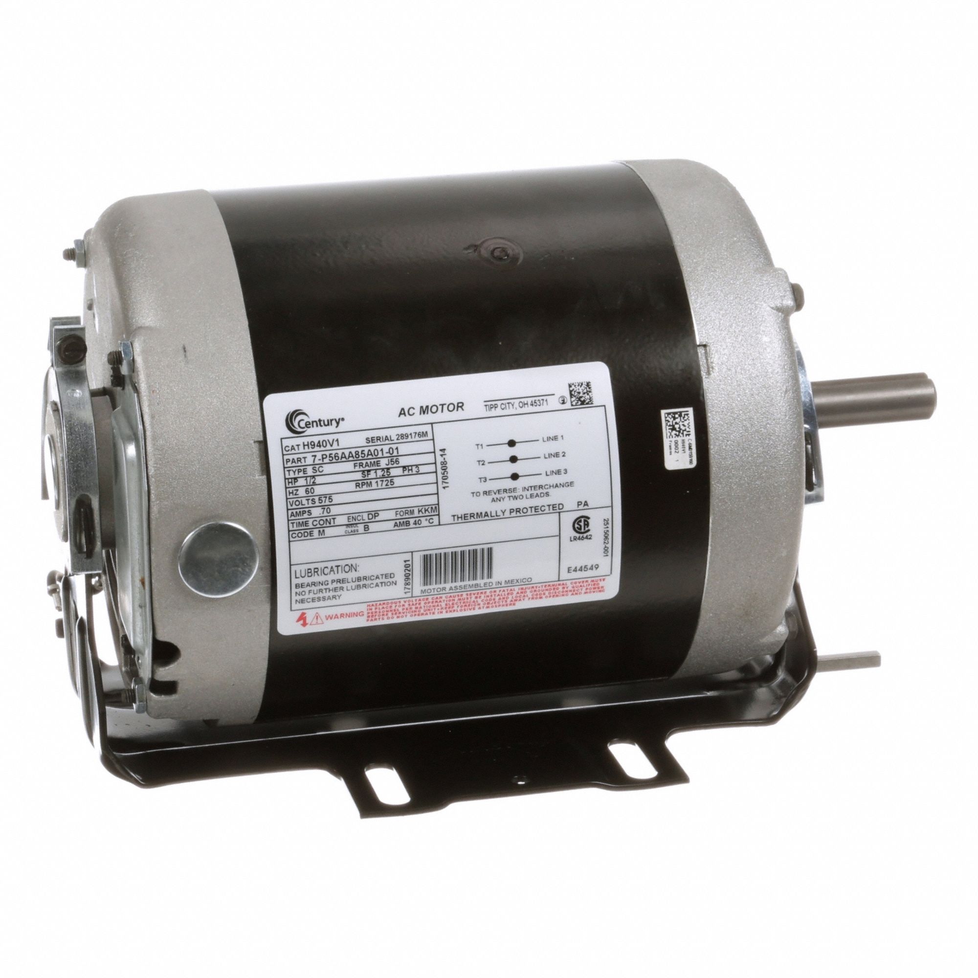 General Purpose Motor: Open Drip Proof, Rigid Base Mount, 1/2 HP, 1, 725 Nameplate RPM, 575V