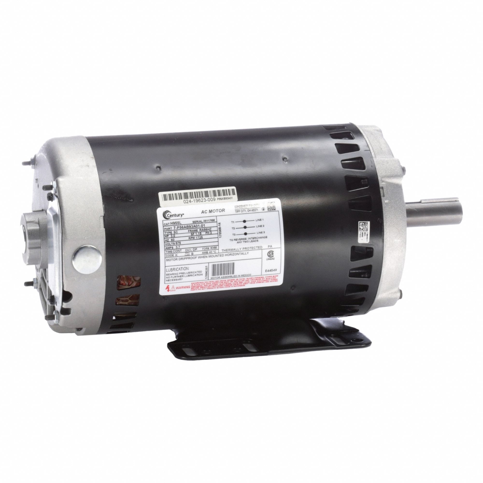 General Purpose Motor: Open Drip Proof, Rigid Base Mount, 3 HP, 1, 725 Nameplate RPM, 575V