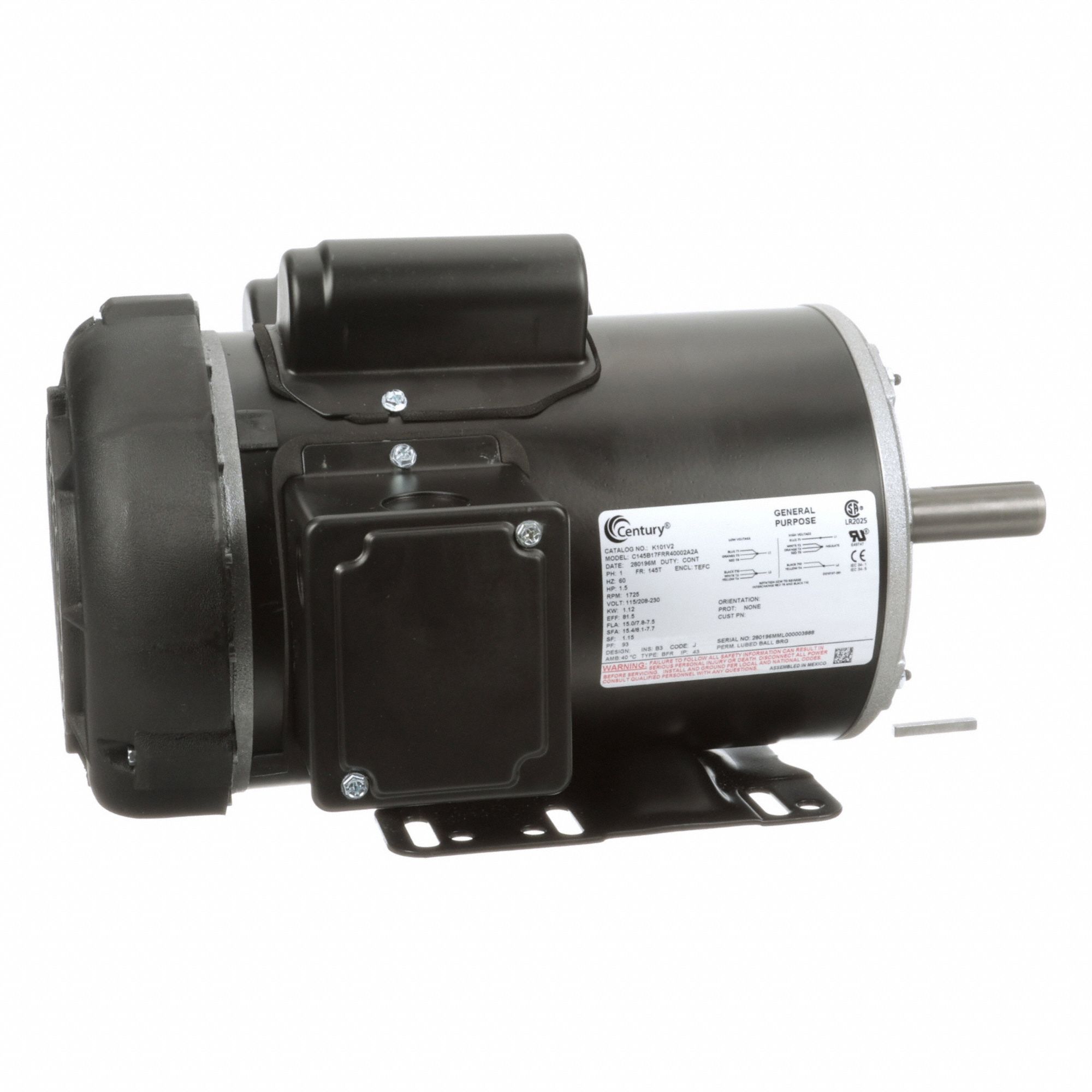 Farm Duty Motor,  1 1/2 hp HP,  Capacitor-Start/Run,  Nameplate RPM 1, 725,  Voltage 115/208-230V AC