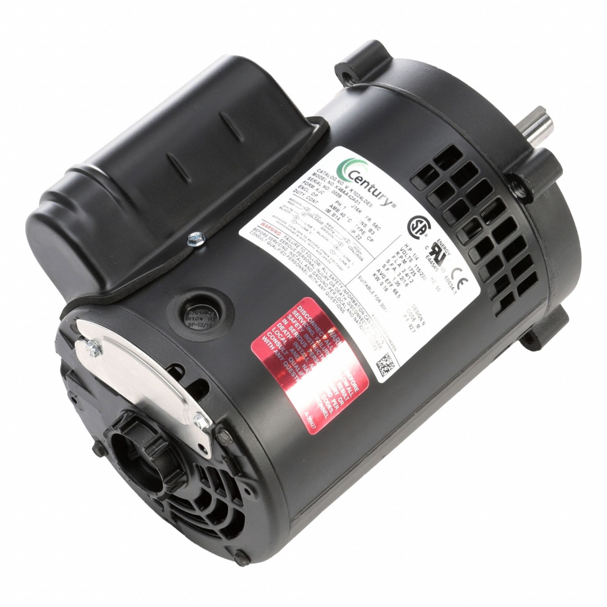 General Purpose Motor: Single Phase, 1/4 hp, 115/230V AC, 56C Frame Size, 5/8 in x 2 1/16 in