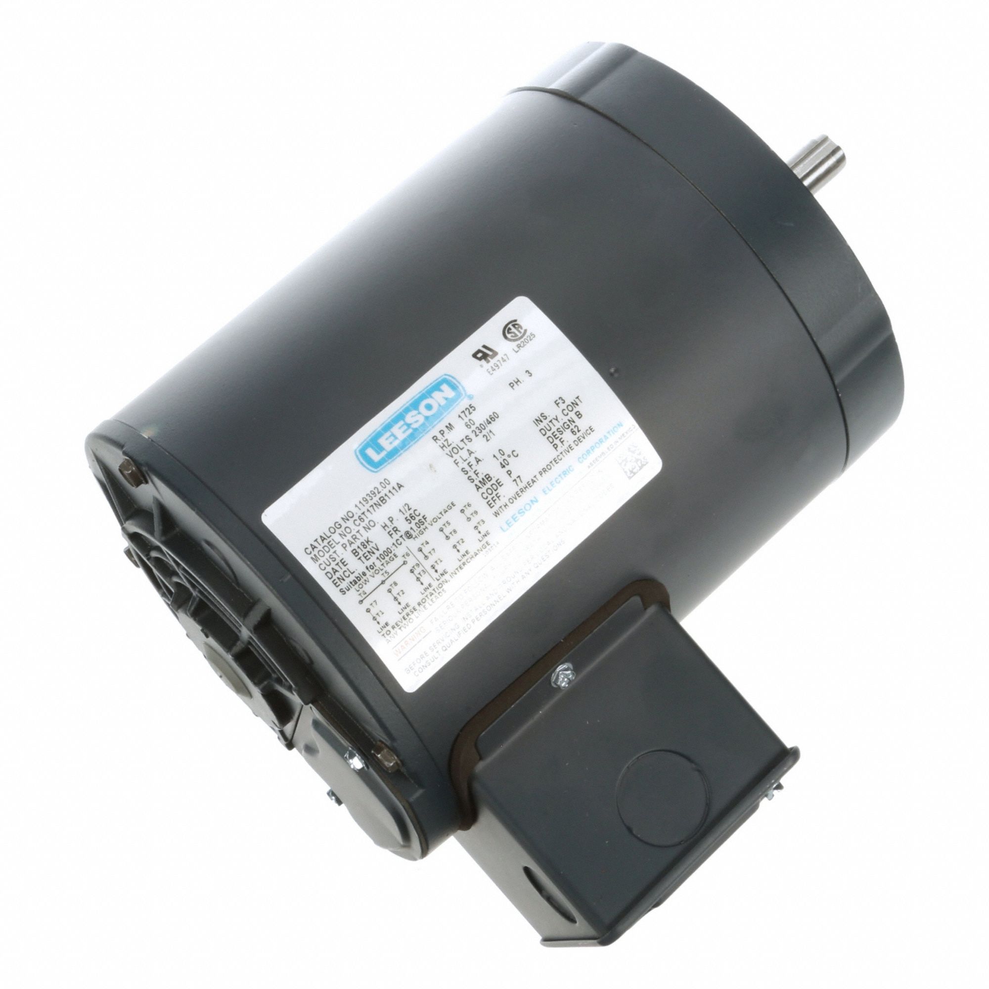 General Purpose Motor: Totally Enclosed Non-Ventilated, C-Face Mount, 1/2 HP, 230/460V