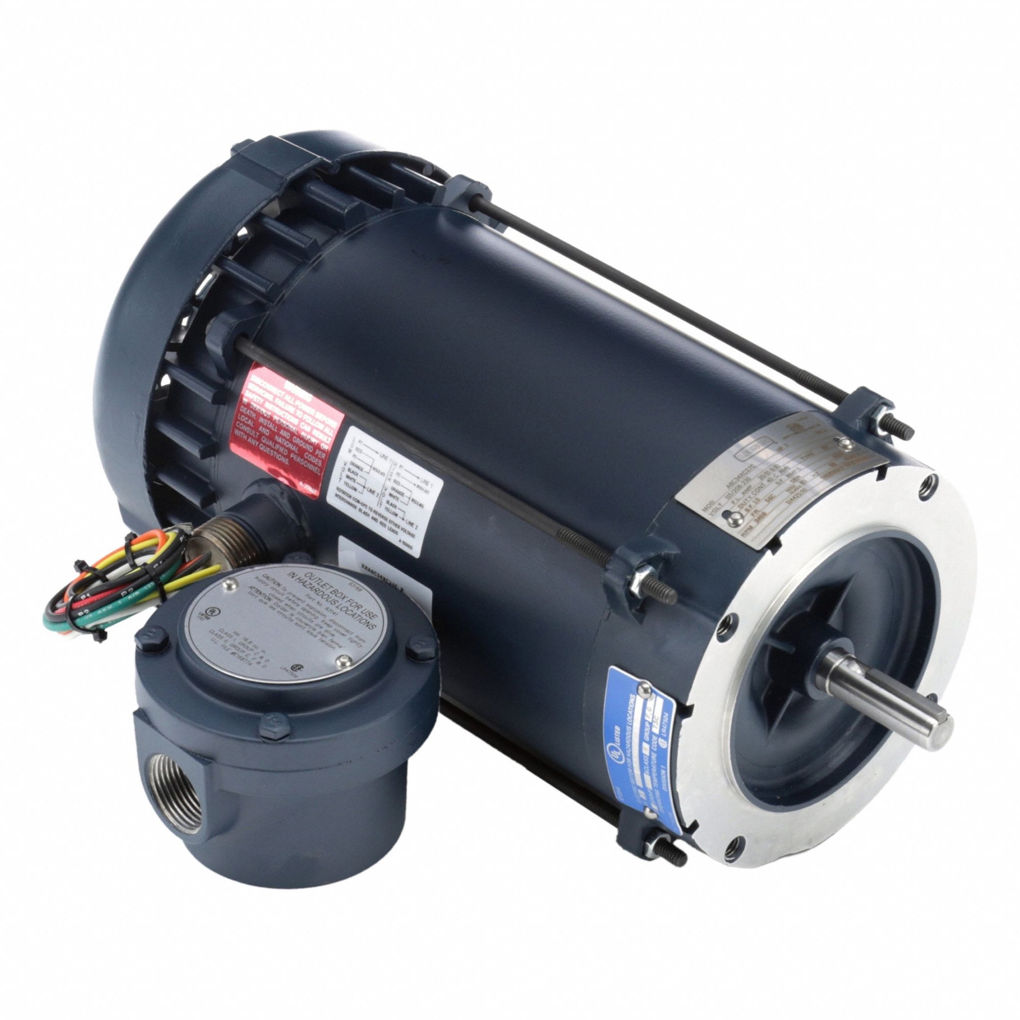 Hazardous Location Motor: Division I, Class I/Class II, C-Face, 2 hp Horsepower, 10.0 A, Auto
