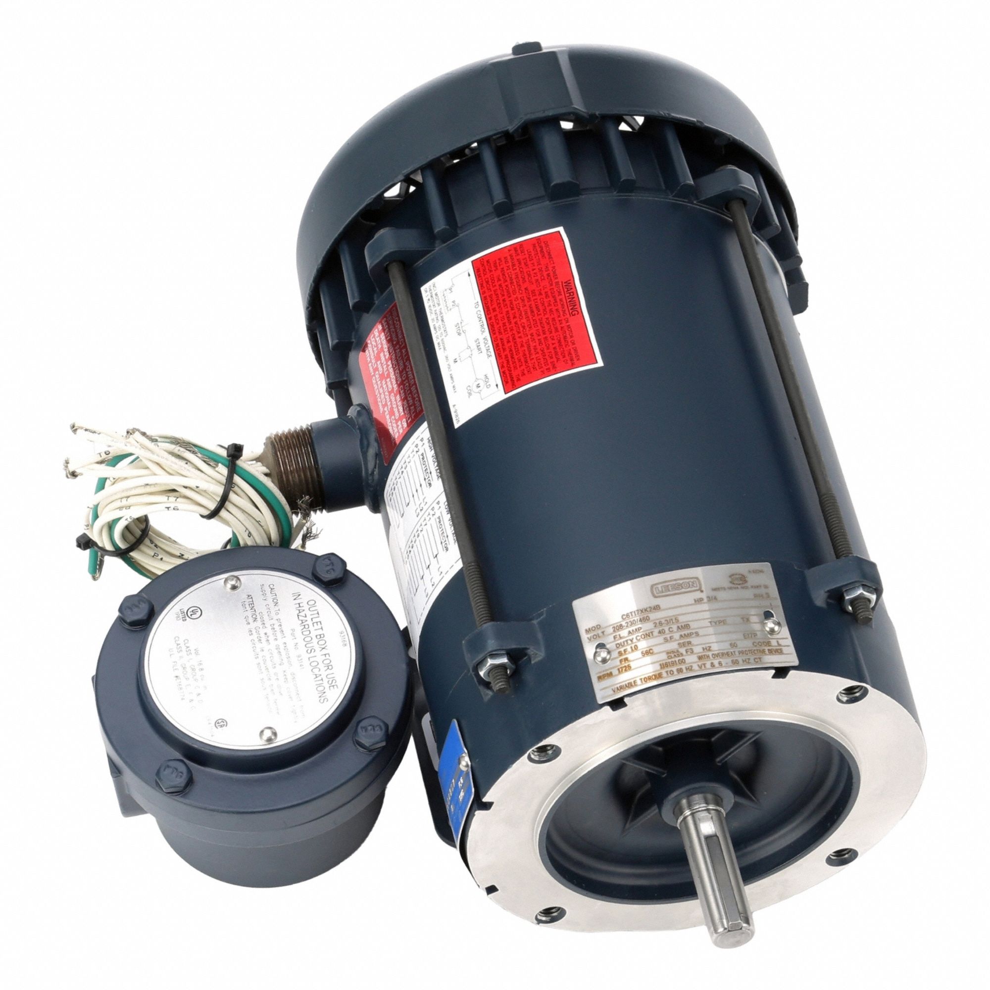 Hazardous Location Motor: Division I, Class I/Class II, C-Face/Rigid Base, 3/4 hp Horsepower