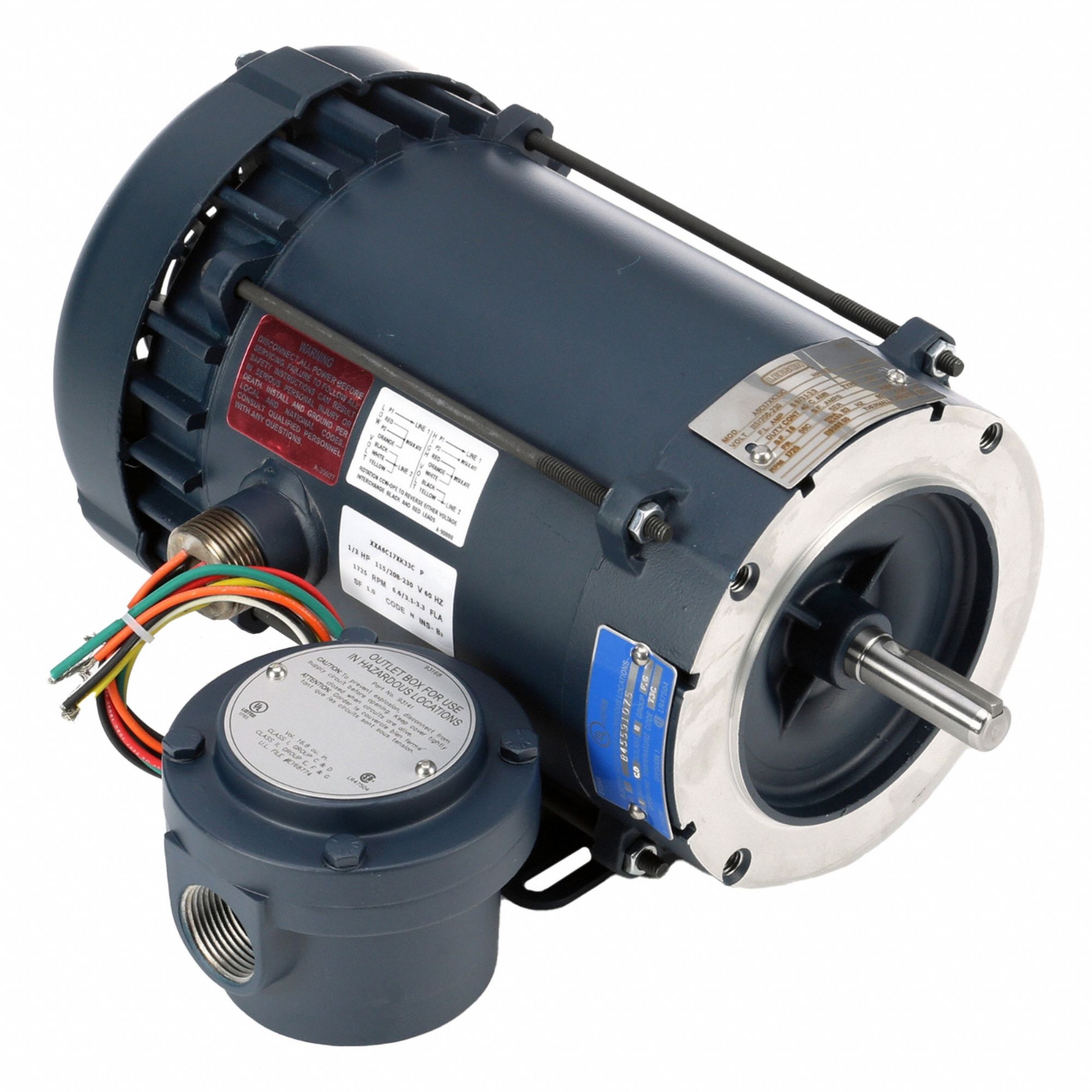 Hazardous Location Motor: Division I, Class I/Class II, C-Face/Rigid Base, 1/3 hp Horsepower