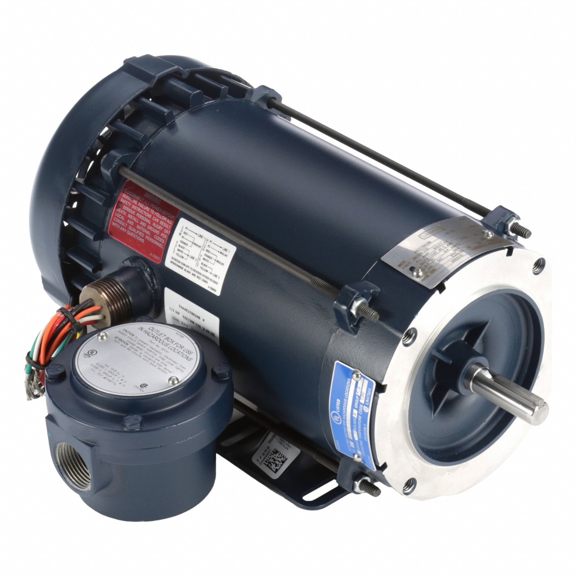 Hazardous Location Motor: Division I, Class I/Class II, C-Face/Rigid Base, 1/2 hp Horsepower