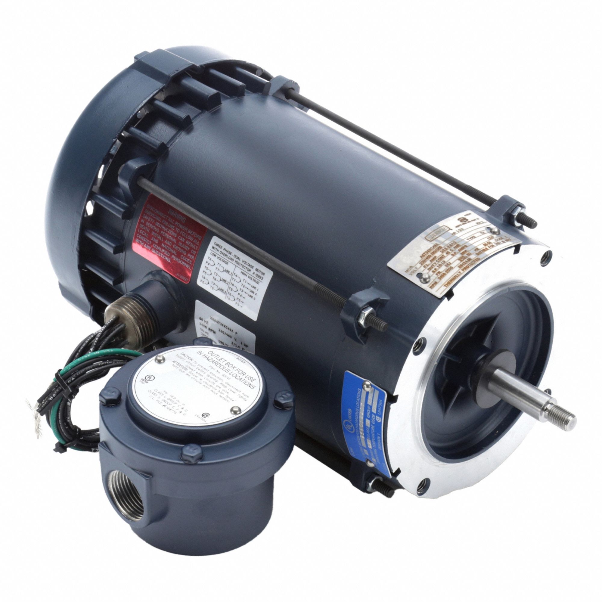 Hazardous Location Motor: Division I, Class I/Class II, C-Face, 1 hp Horsepower, 1.5 A, Auto