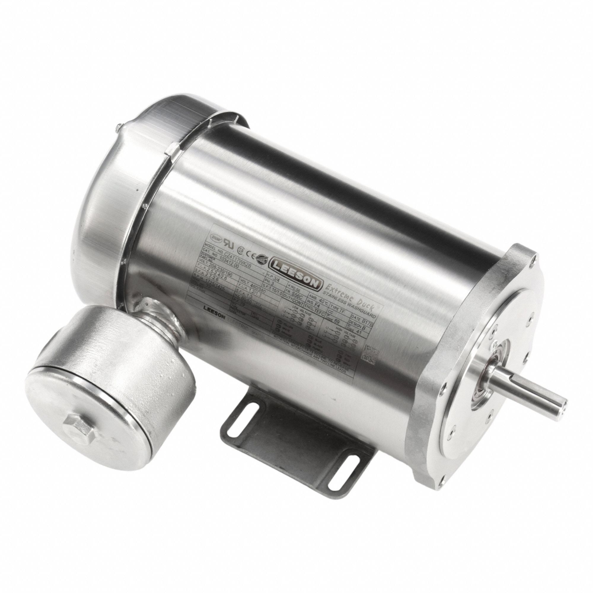 Washdown Motor: Three-Phase, 3/4 hp Horsepower, 1, 725 RPM RPM, 230/460V AC, S56C Frame Size