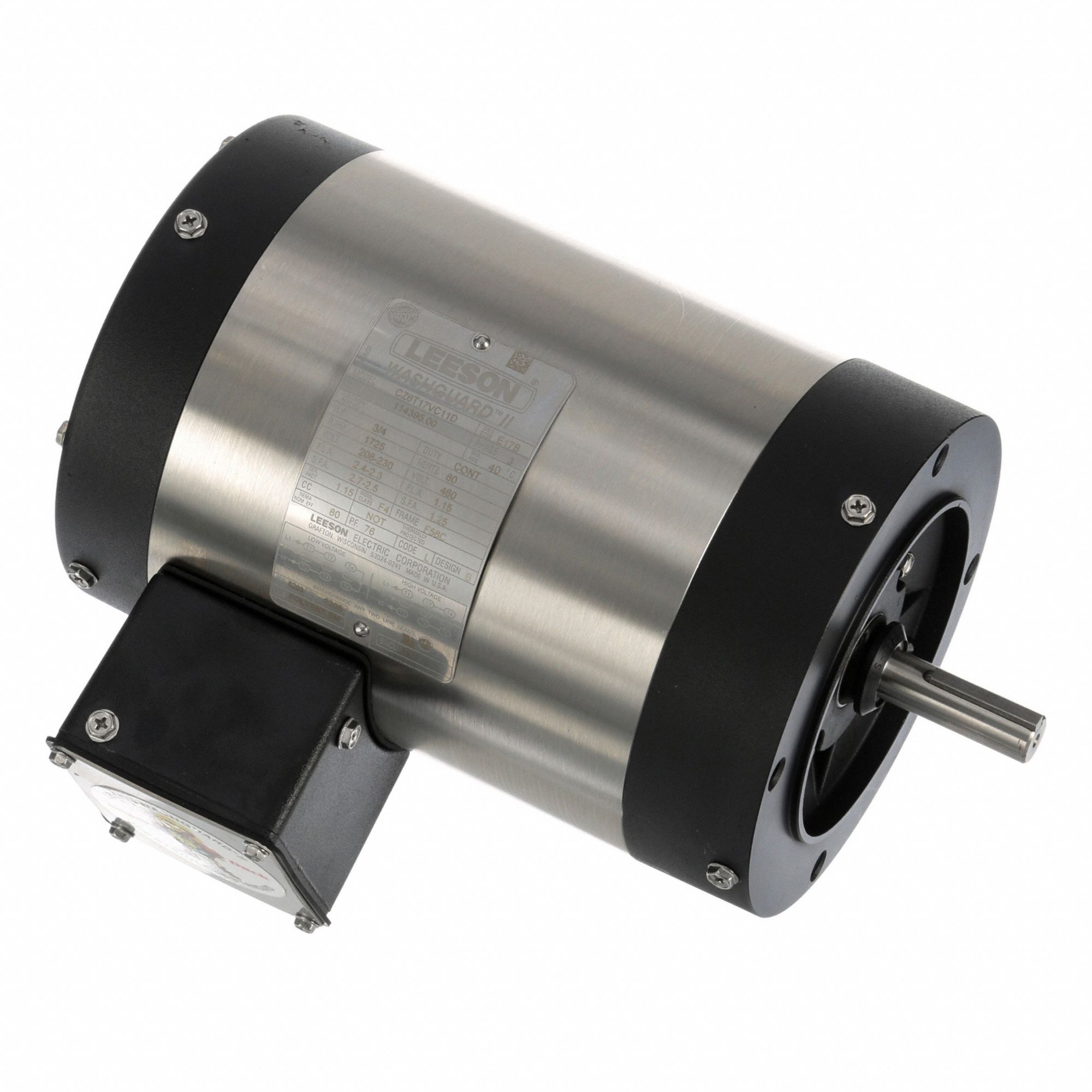 Washdown Motor: Three-Phase, 3/4 hp Horsepower, 1, 725 RPM RPM, 230/460V AC, 56C Frame Size