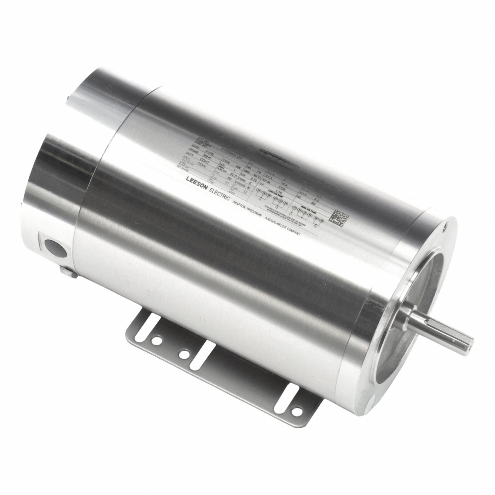 Washdown Motor: Capacitor-Start/Run, 1 hp Horsepower, 1, 725 RPM RPM, 115/230V AC, TENV