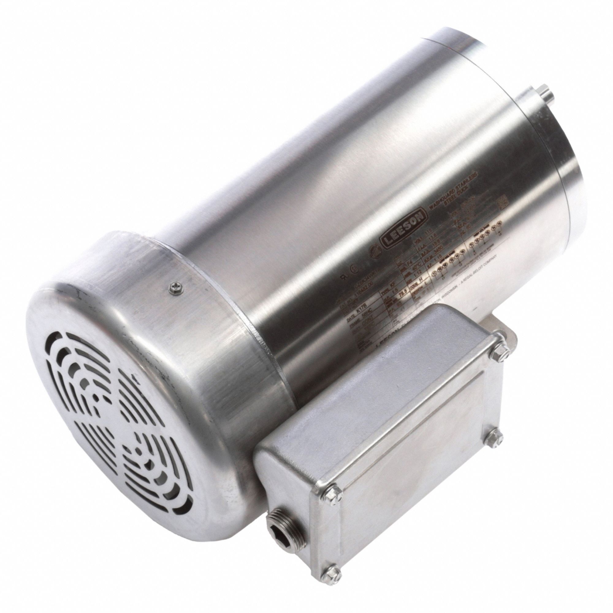Washdown Motor: Capacitor-Start/Run, 1 1/2 hp Horsepower, 3, 450 RPM RPM, 115/230V AC, TEFC