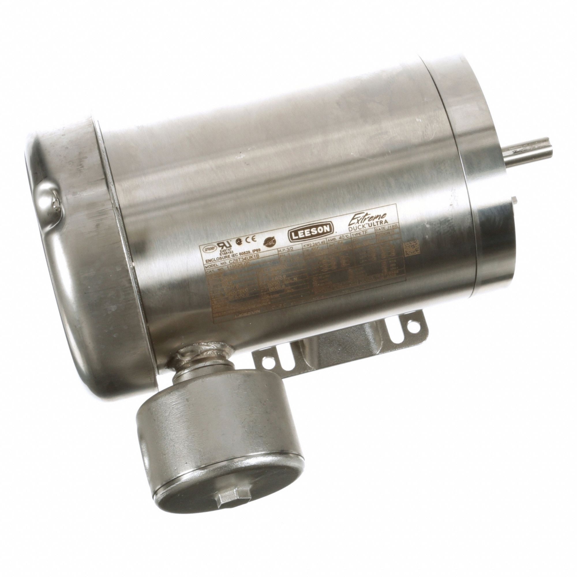 Washdown Motor: Three-Phase, 3 hp Horsepower, 3, 490 RPM RPM, 230/460V AC, 56C Frame Size