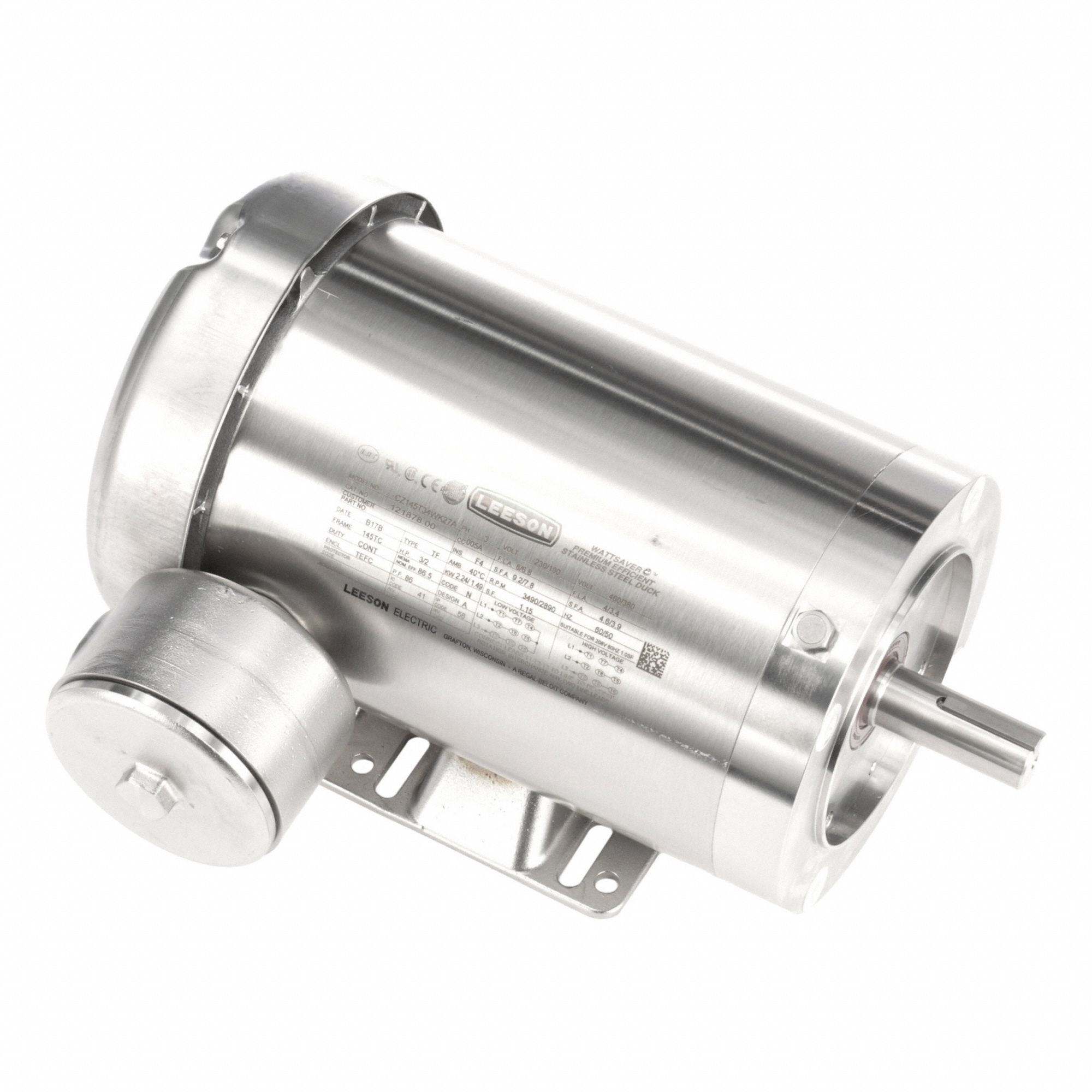 Washdown Motor: Three-Phase, 3 hp Horsepower, 3, 490 RPM RPM, 230/460V AC, 145TC Frame Size