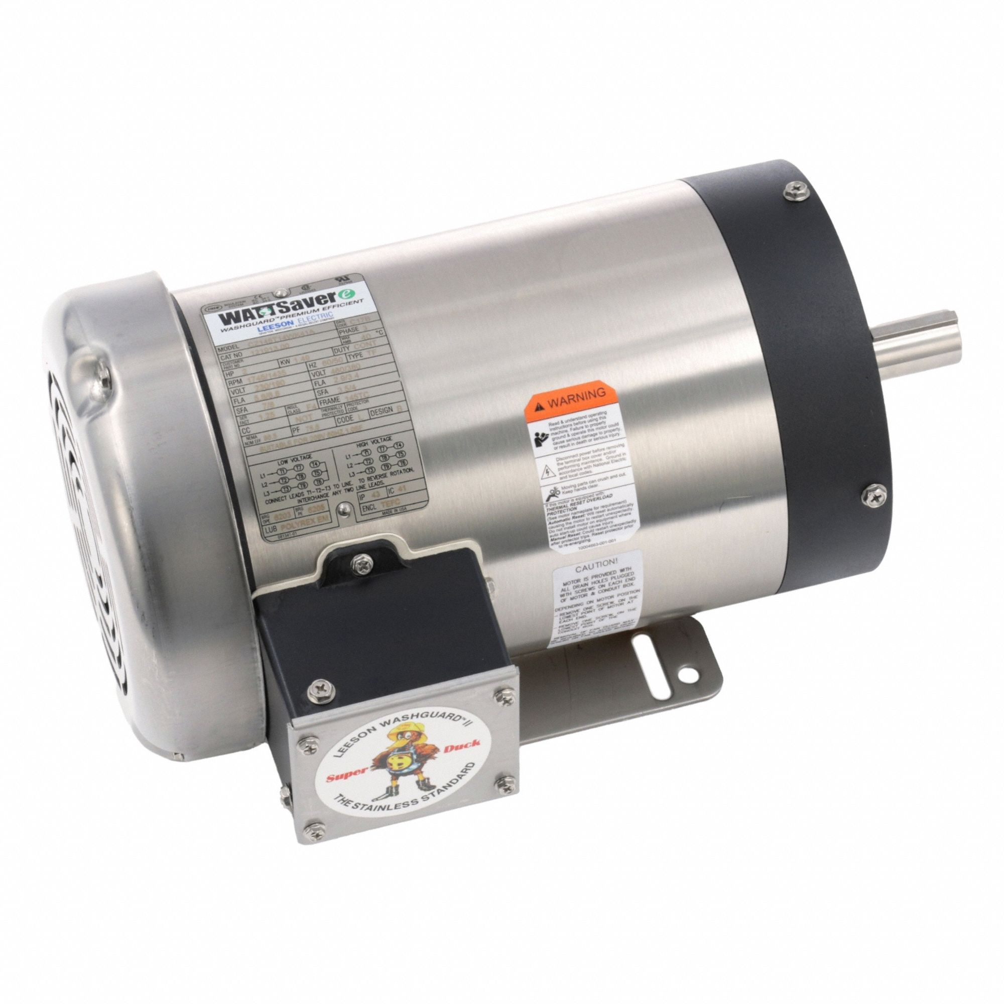 Washdown Motor: Three-Phase, 2 hp Horsepower, 1, 745 RPM RPM, 230/460V AC, 145TC Frame Size