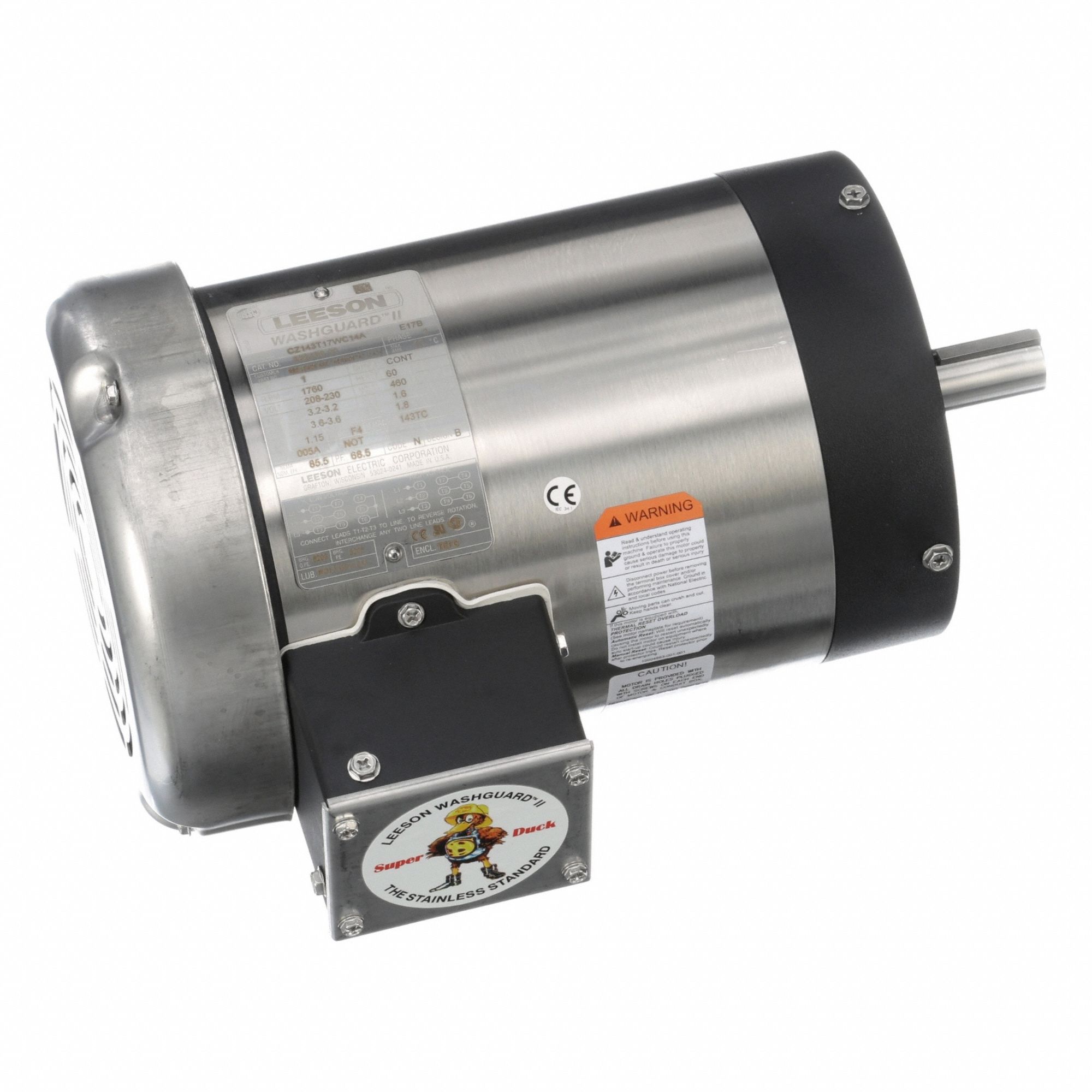 Washdown Motor: Three-Phase, 1 hp Horsepower, 1, 760 RPM RPM, 230/460V AC, 143TC Frame Size