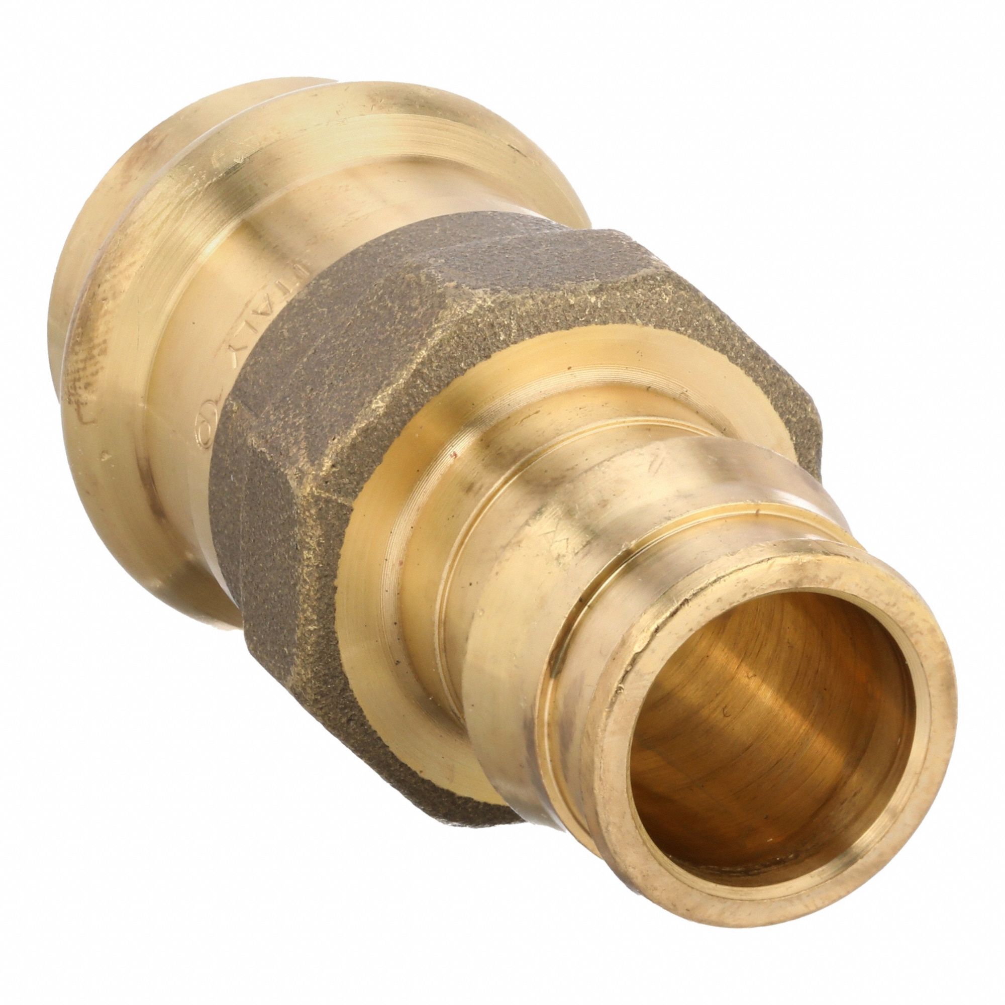 Barbed Fitting Adapter: 3/4 in ID x 3/4 in Pipe Size, Barbed x Press-fit, Brass/Copper