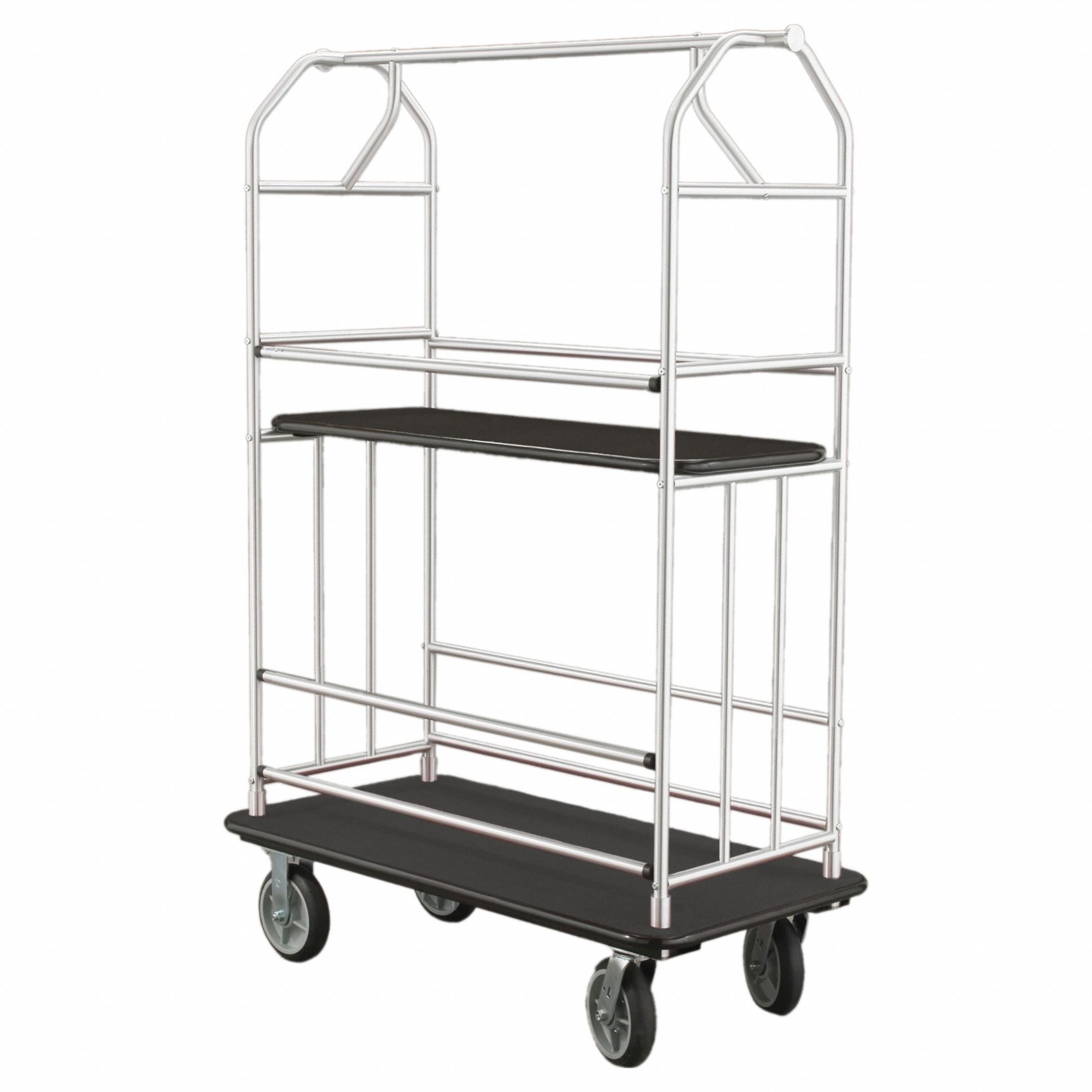 Bellman Cart: 1 in Frame Dia, 49 in Overall Lg, 25 in Overall Dp, 71 in Overall Ht, Black