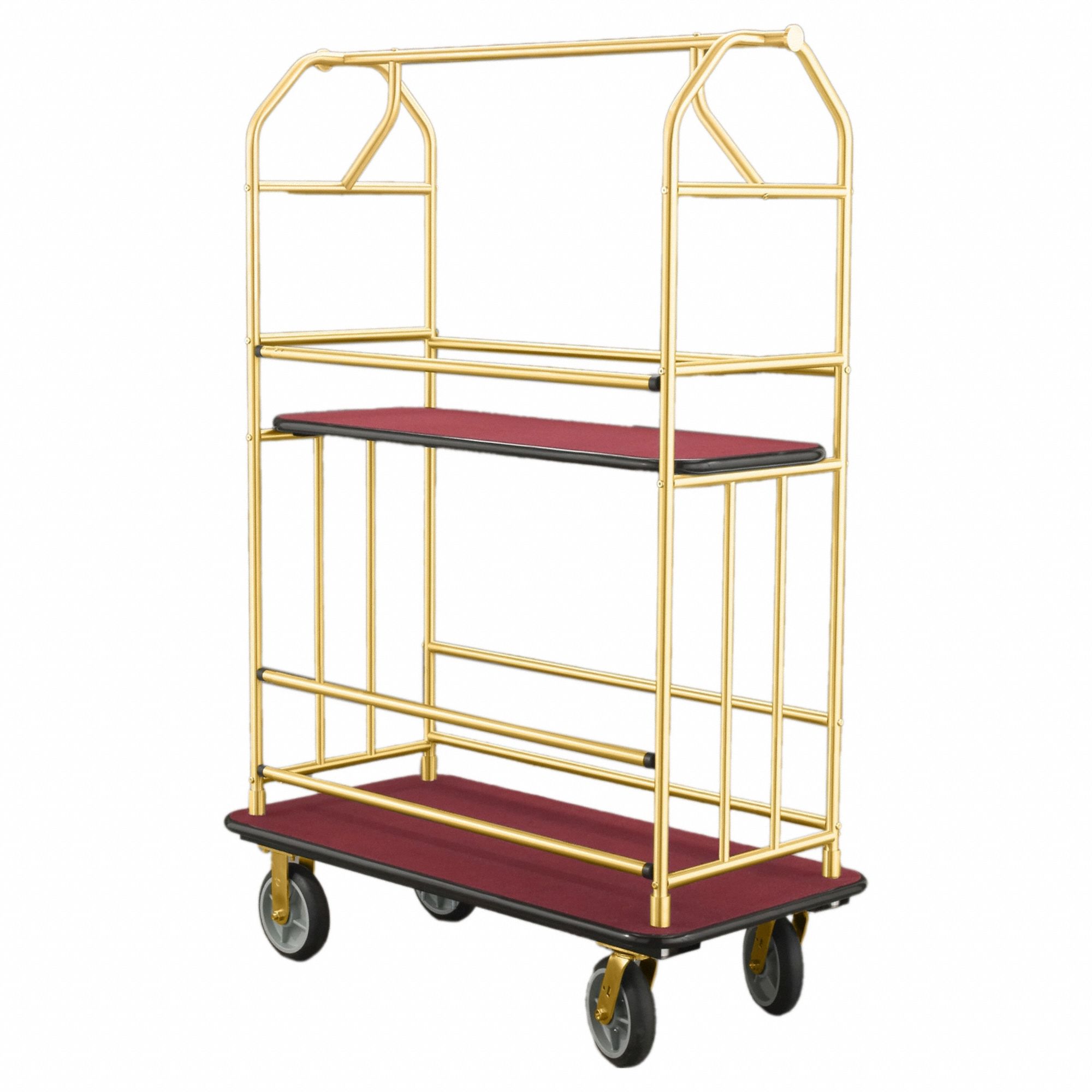 Bellman Cart: 1 in Frame Dia, 49 in Overall Lg, 25 in Overall Dp, 71 in Overall Ht, Red, Satin
