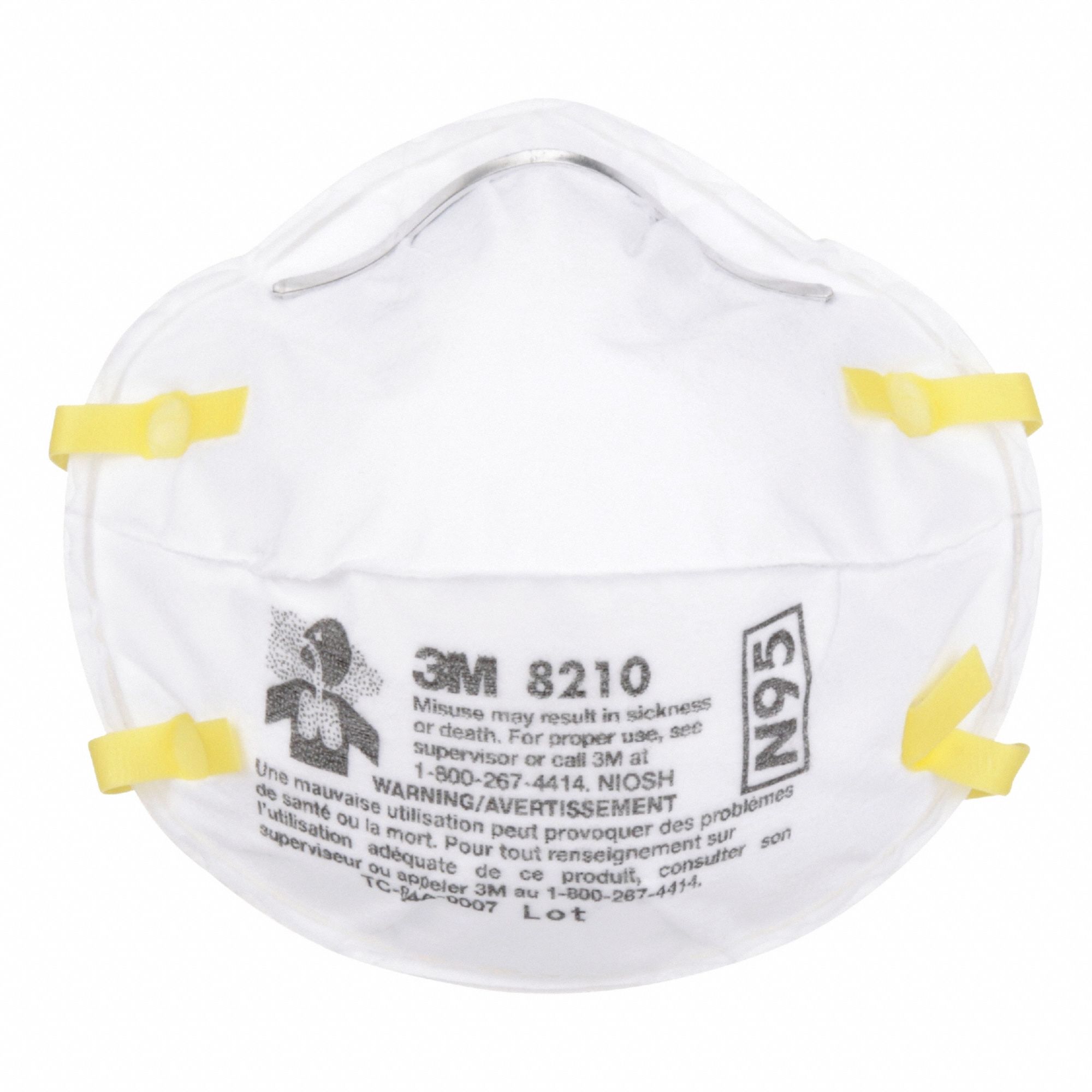 Disposable Respirator: Dual, Non-Adj, Metal Nose Clip, Std, White, Universal Mask Size, 3M, 20 PK