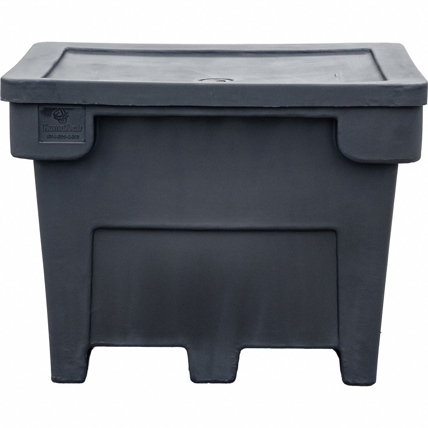 ROMOTECH Bulk Container: 34.34 cu ft, 43 in x 32 in x 43 in, Lid Included, 4-Way Entry, Rectangular (MPN 82125045). Key specifications — attr1188725: ROMOTECH; attr1188738: Stacking Capable; attr1188705: Rectangular; attr1188714: None; attr1188716: 4-Way Entry; attr1188717: Solid; attr1188719: Stationary; attr1188735: Rigid.