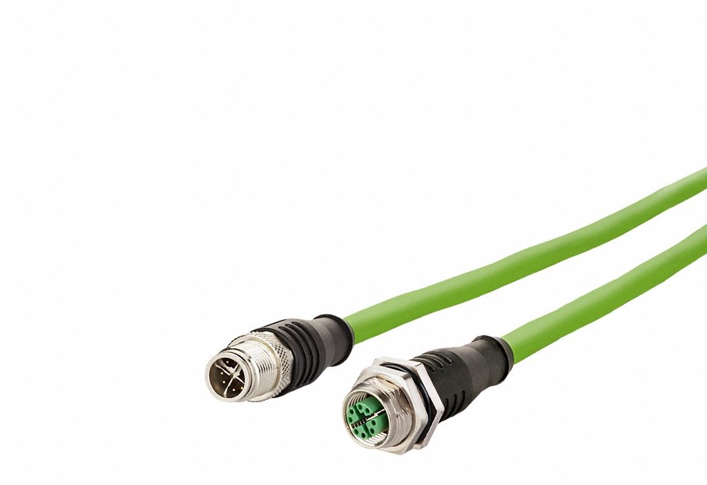 M12 Cable: Cat7, M12 Plug Male Straight x M12 Jack Male Straight, 1 m Lg, PUR, Green, X