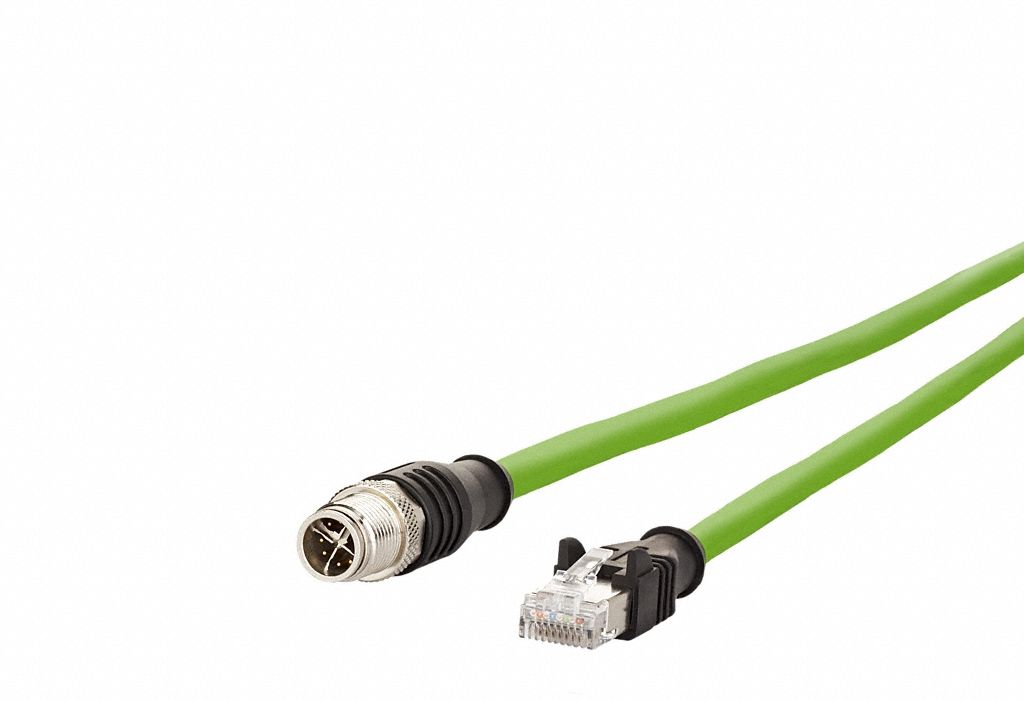 M12 Cable: Cat7, M12 Plug Male Straight x RJ45 Male Straight, 1 m Lg, PUR, Green, X