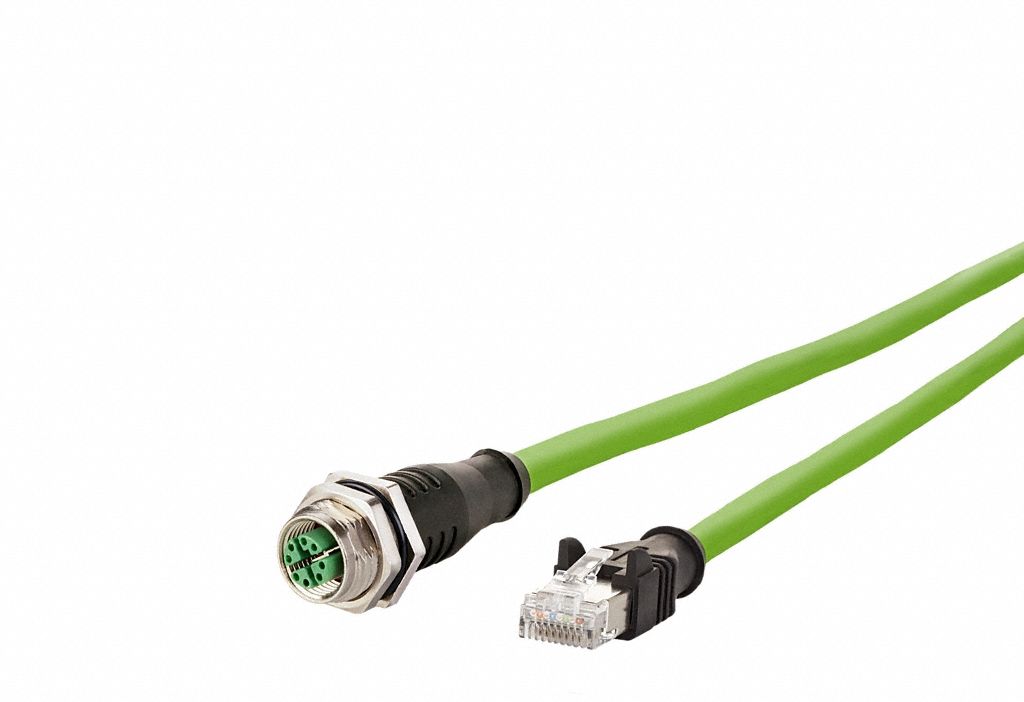 M12 Cable: Cat7, M12 Jack Male Straight x RJ45 Male Straight, 1 m Lg, PUR, Green, X