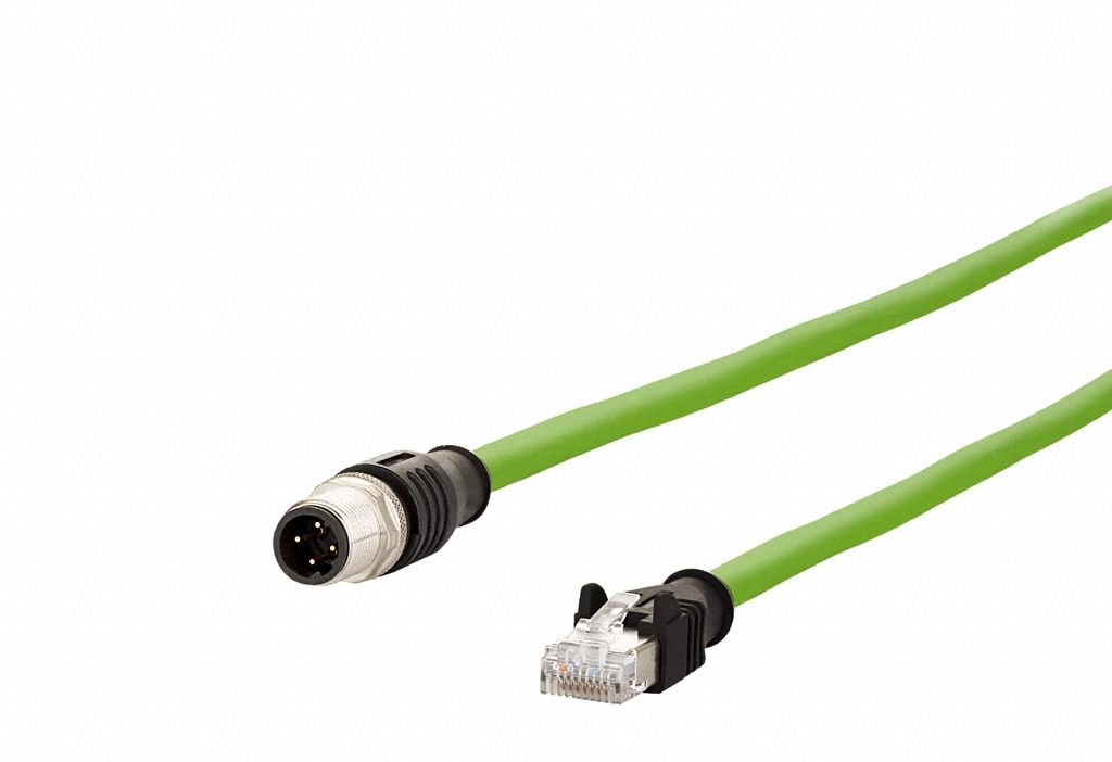 M12 Cable: Cat5/PROFINET, M12 Plug Male Straight x RJ45 Male Straight, 10 m Lg, PUR, D