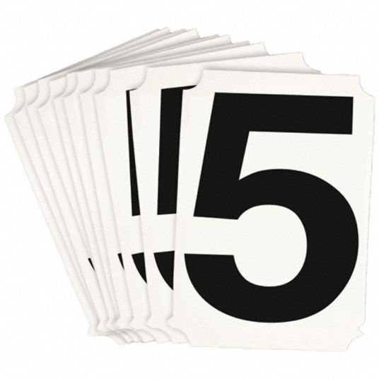 4 in Character Ht, Indoor/Outdoor, Number Label - 800P51|8220P-5 - Grainger