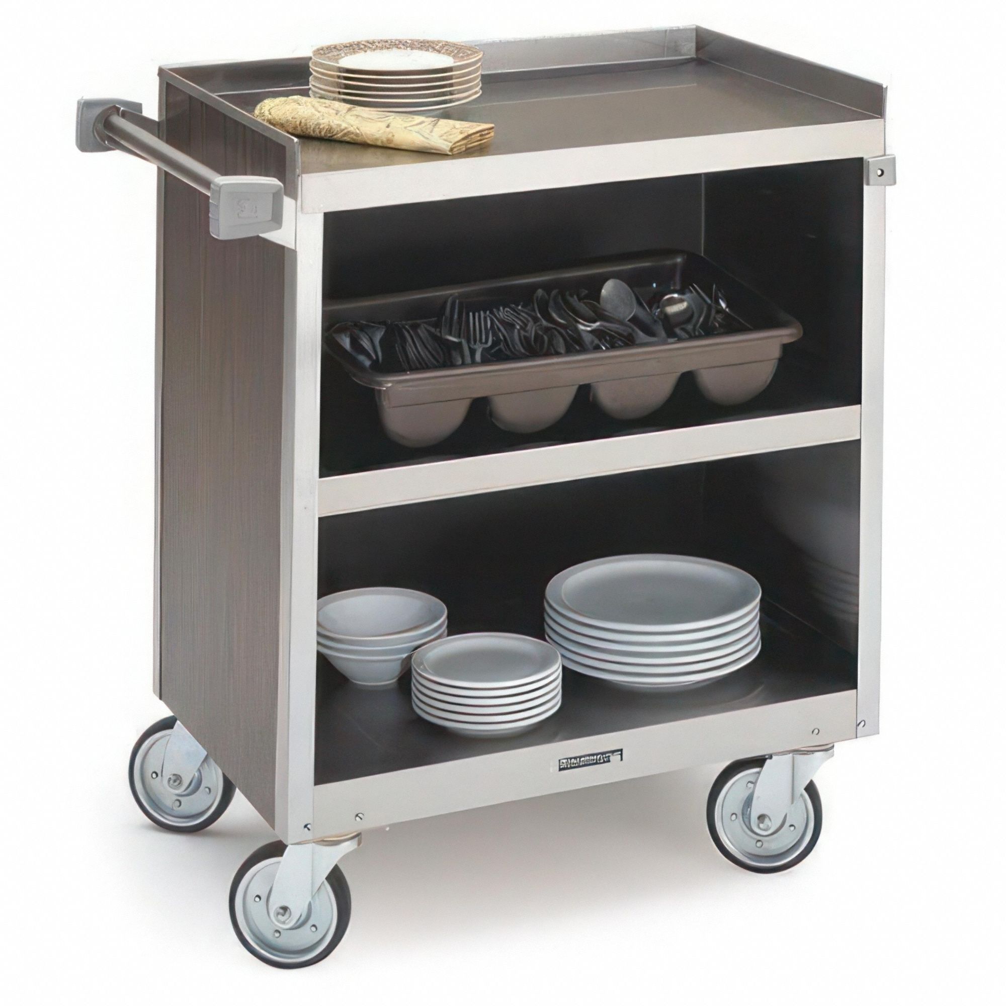 Bussing Cart: Enclosed, 700 lb Max Load Capacity, 3 Shelves, 34 1/2 in Overall Ht
