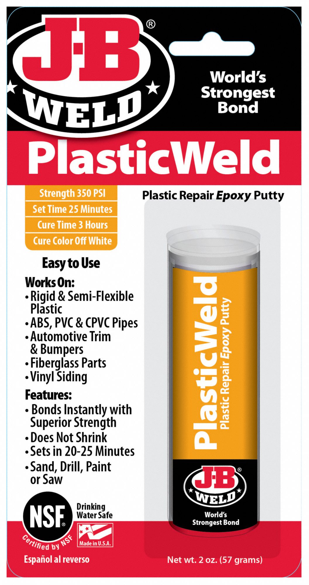 EPOXY ADHESIVE, PLASTICWELD, AMBIENT CURED, 2 FL OZ, STICK, OFF-WHITE