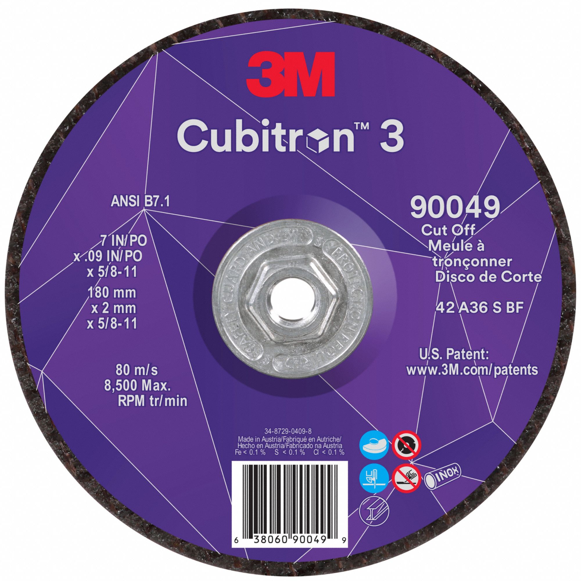 Cut-Off Wheel: Type 27, 7" x 0.09" x 5/8"-11, Ceramic, 36 Grit