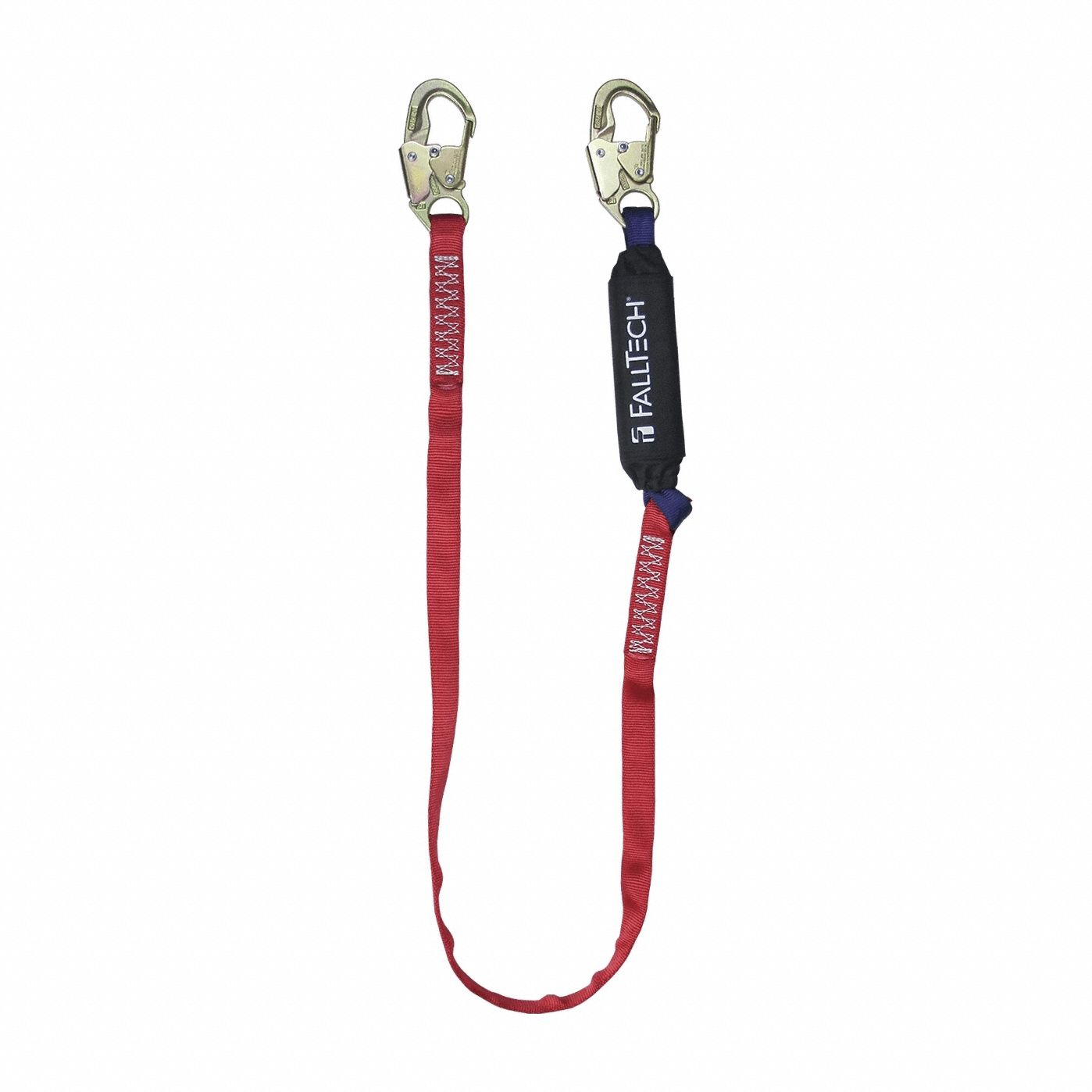 Shock-Absorbing Lanyard: Tubular Webbing, Steel Snap Hook, Steel Snap Hook, 310 lb Capacity